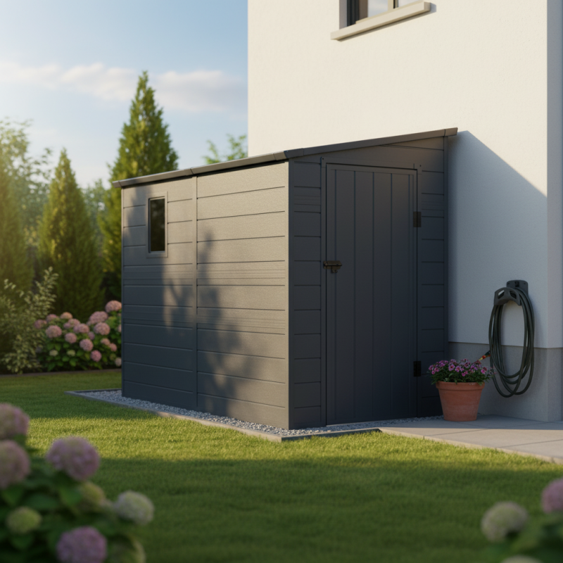 Abri de jardin adossé résine anthracite 3,55m² avec kit de fondation Jôbu - Image 1