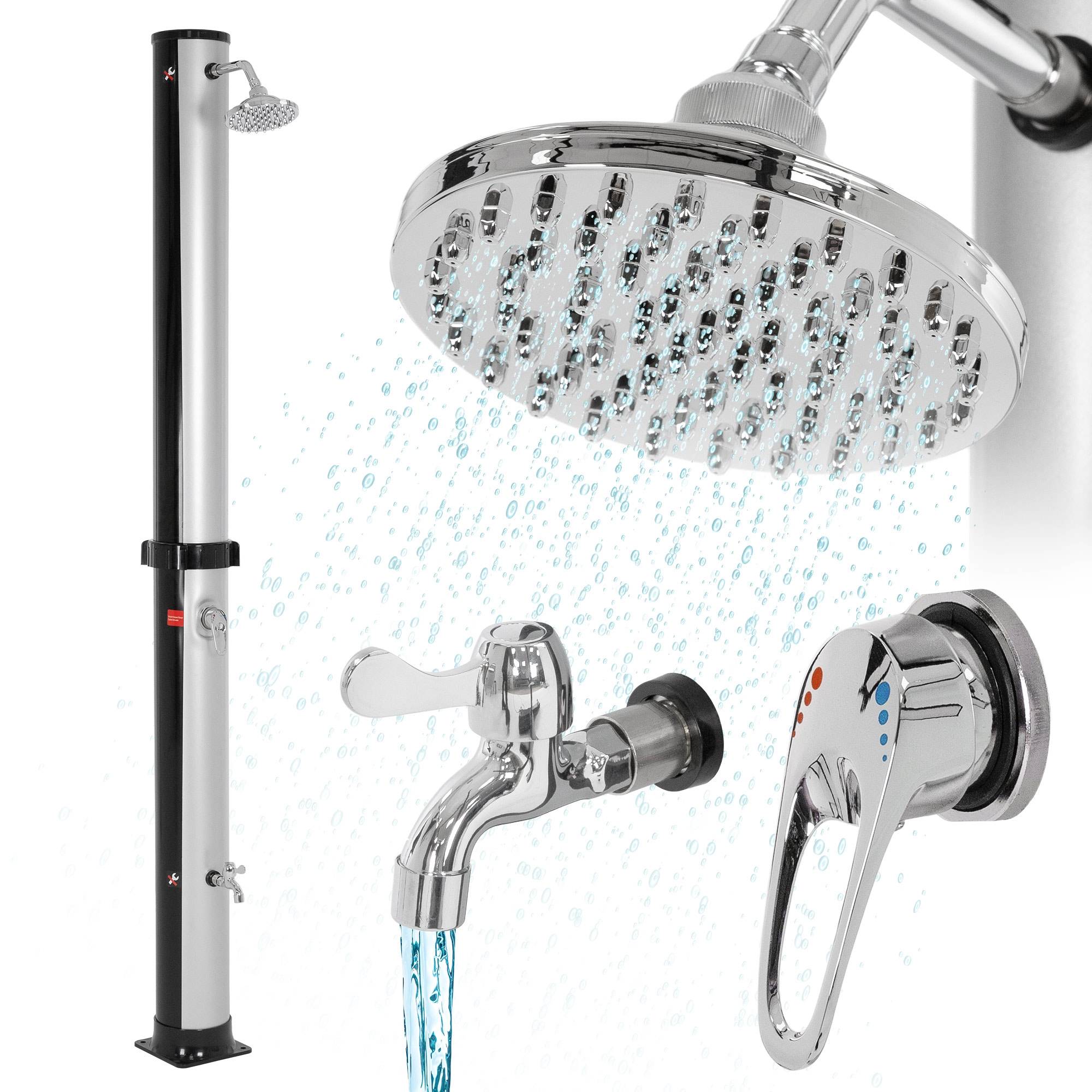 Ml-Design - Douche solaire d'extérieur 35L avec douche à pied et pomme de douche noir/argent - Imagen 1