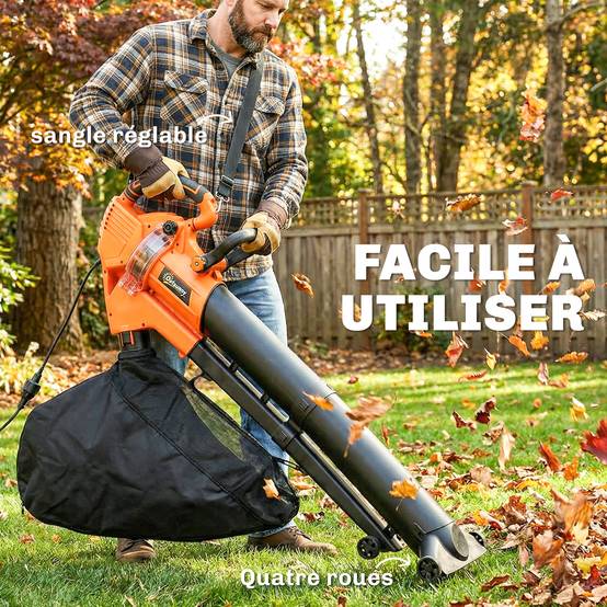 Aspirateur-souffleur de feuilles filaire 3000w 3-en-1 avec fonction broyage, sac de collecte 40l, 4 roues - Image 10