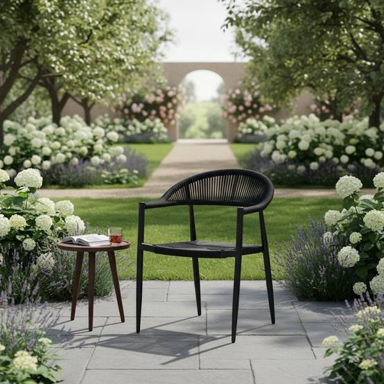Fauteuil aluminium noir et corde tressée noire Casamance - Gecko Jardin - Imagen 1