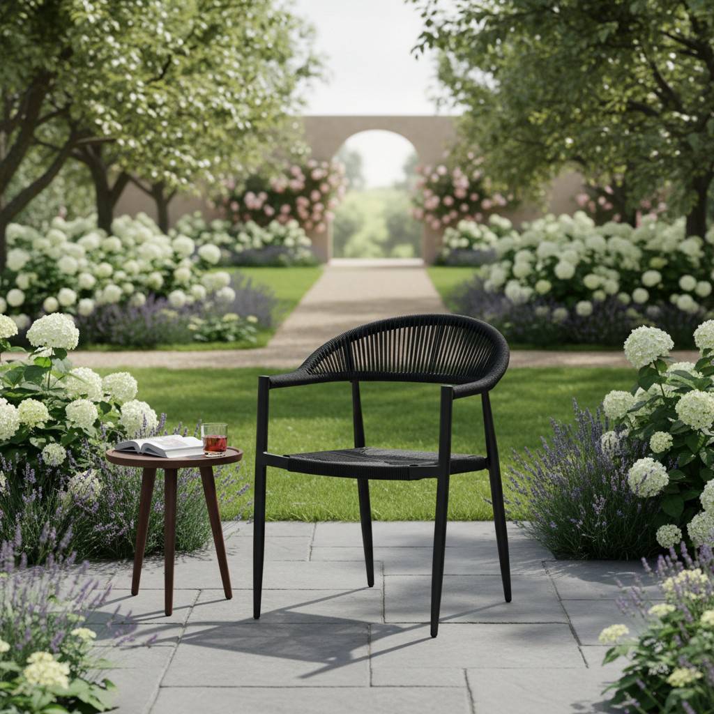 Fauteuil aluminium noir et corde tressée noire Casamance - Gecko Jardin - Imagen 1