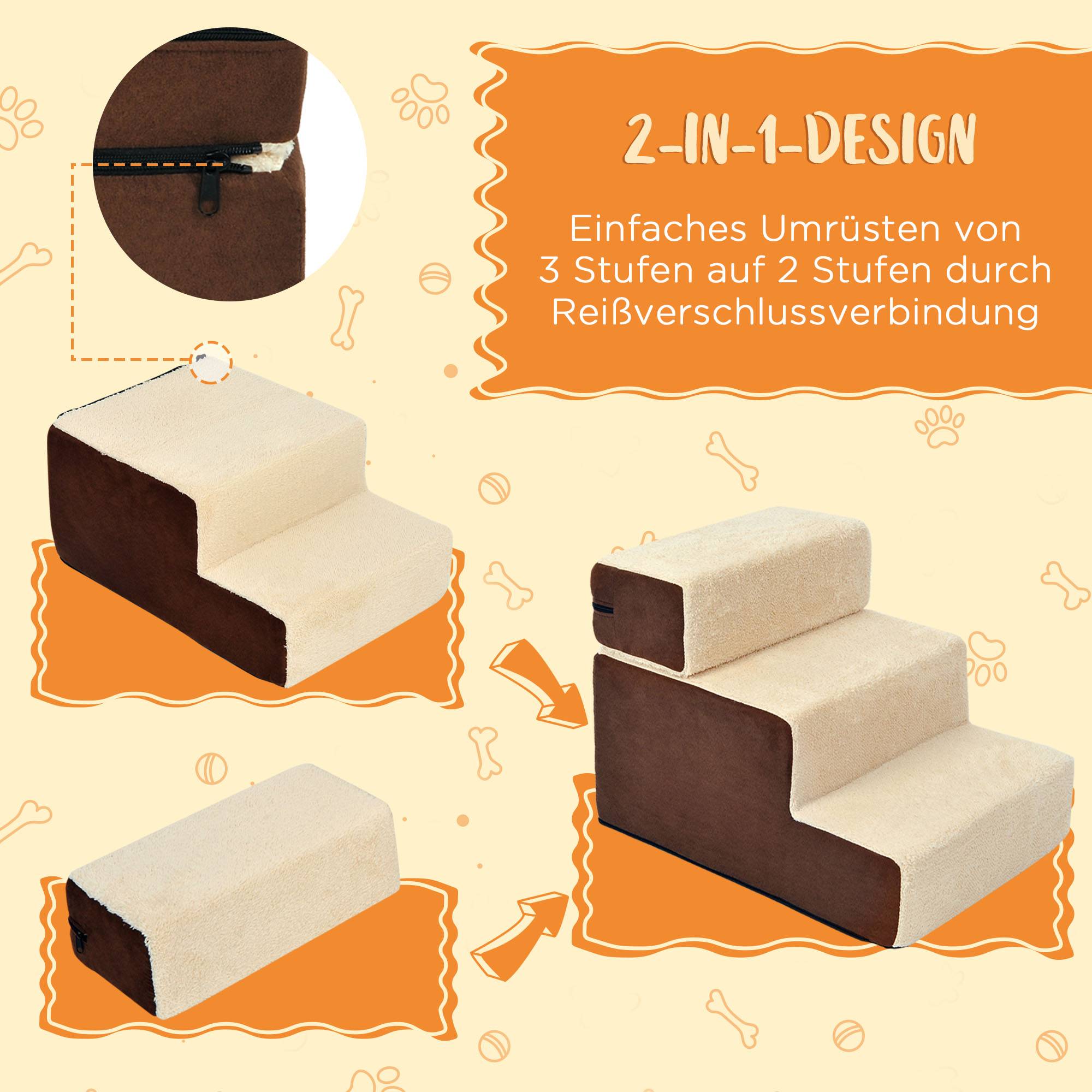 Escalier pour animaux chien chat 3 marches, chats/chiens, peluche beige, 54x40x39cm - Image 8