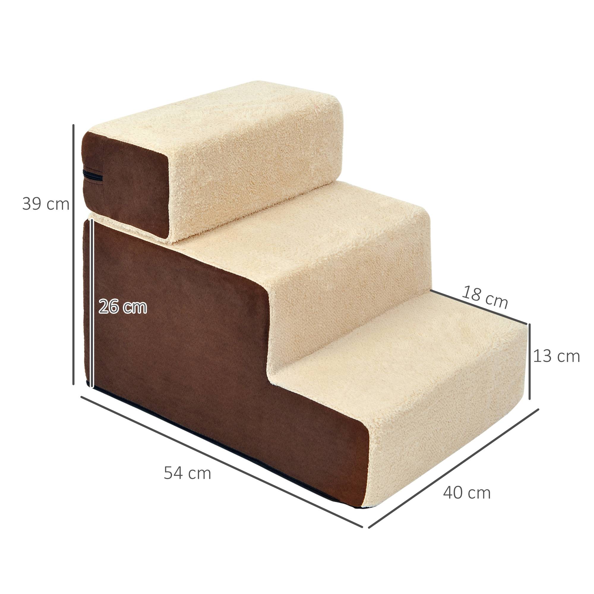 Escalier pour animaux chien chat 3 marches, chats/chiens, peluche beige, 54x40x39cm - Image 5