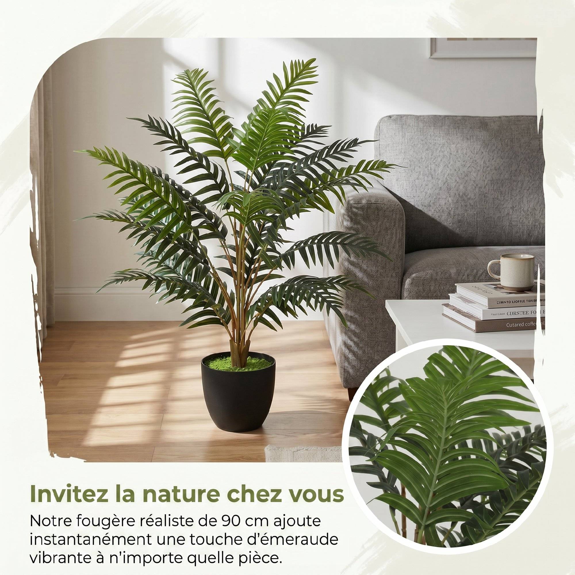 Plante artificielle intérieure 90 cm fougère arbre artificiel en pot avec branches flexibles, intérieure et extérieure - Image 8