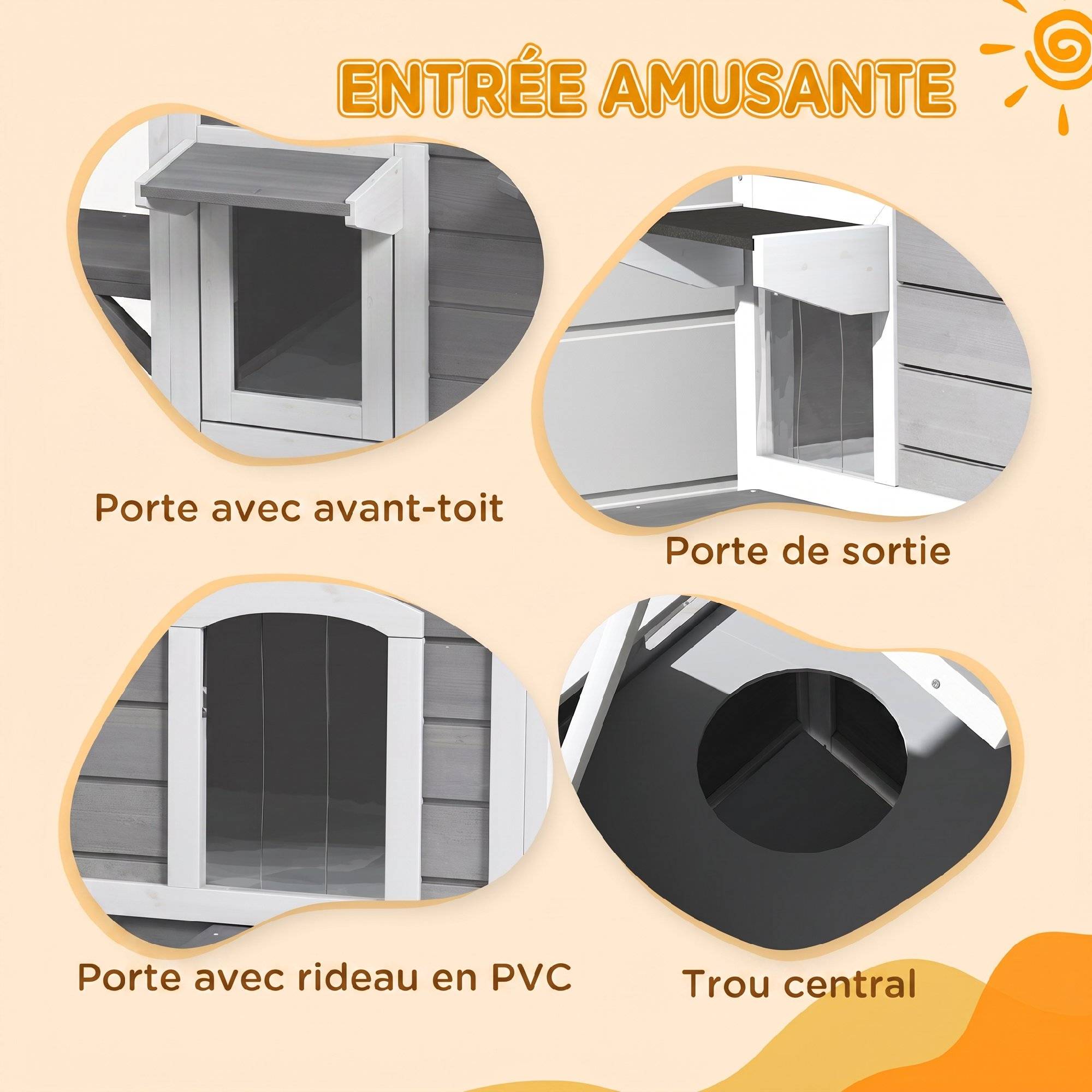 ComfortXL - Maison pour chat extérieur en bois de sapin gris 99,5 x 76 x 91 cm avec 2 étages et toit ouvrant bitumé - Image 5
