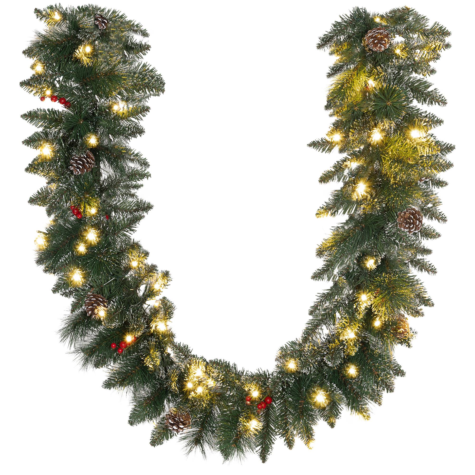 ComfortXL - Guirlande de Noël lumineuse en plastique vert 180 cm pour cheminée et rampe 50 LED blanc chaud et minuterie 6 h - Image 10
