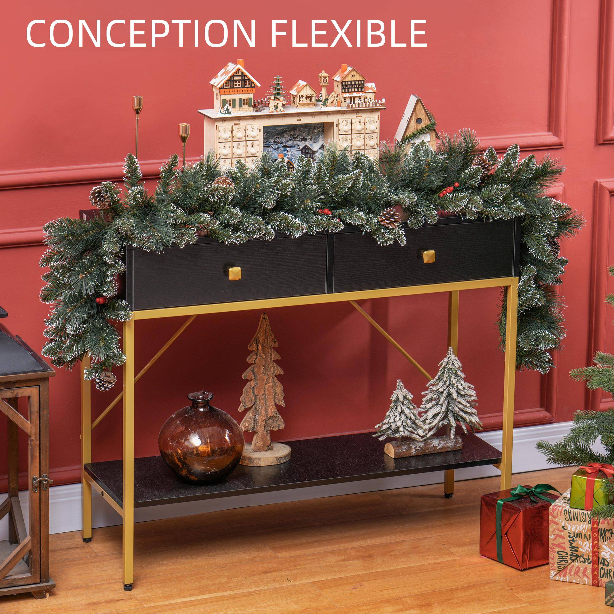 ComfortXL - Guirlande de Noël lumineuse en plastique vert 180 cm pour cheminée et rampe 50 LED blanc chaud et minuterie 6 h - Image 6