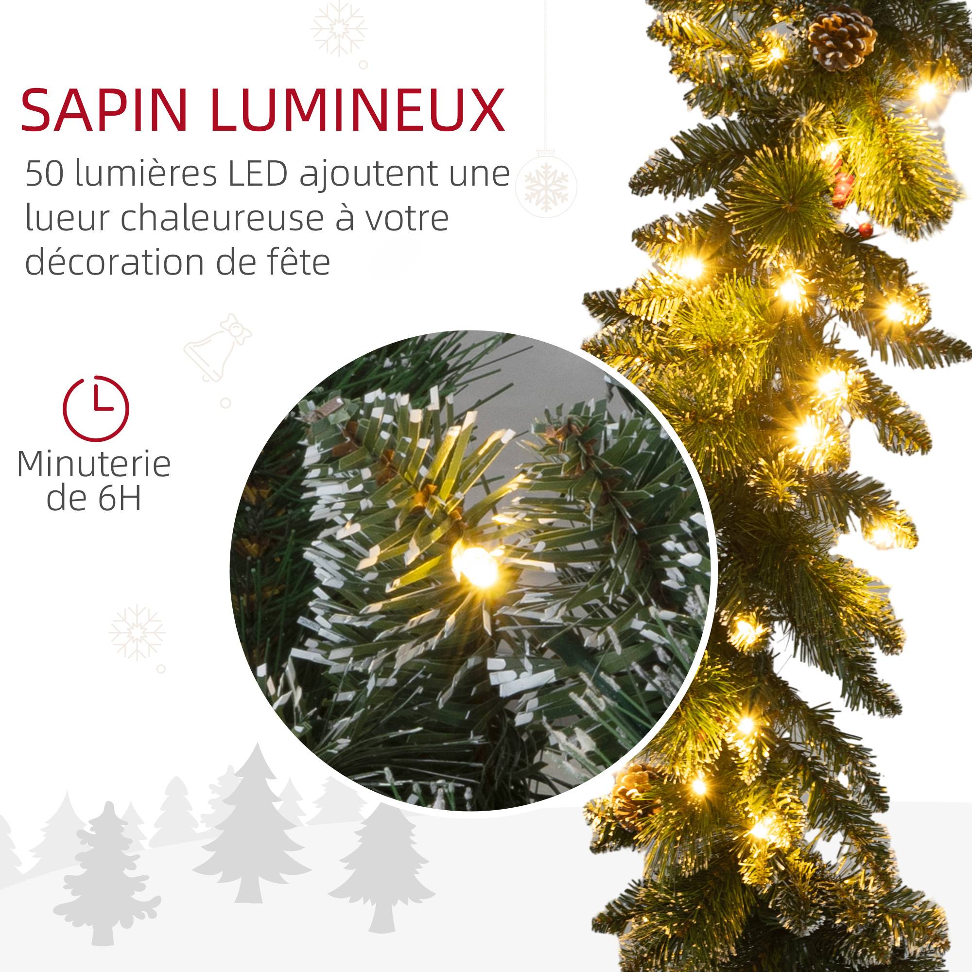 ComfortXL - Guirlande de Noël lumineuse en plastique vert 180 cm pour cheminée et rampe 50 LED blanc chaud et minuterie 6 h - Image 5