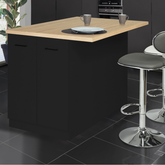 Ilot central IVO 120 cm bois noir avec plan de travail façon hêtre - Image 8