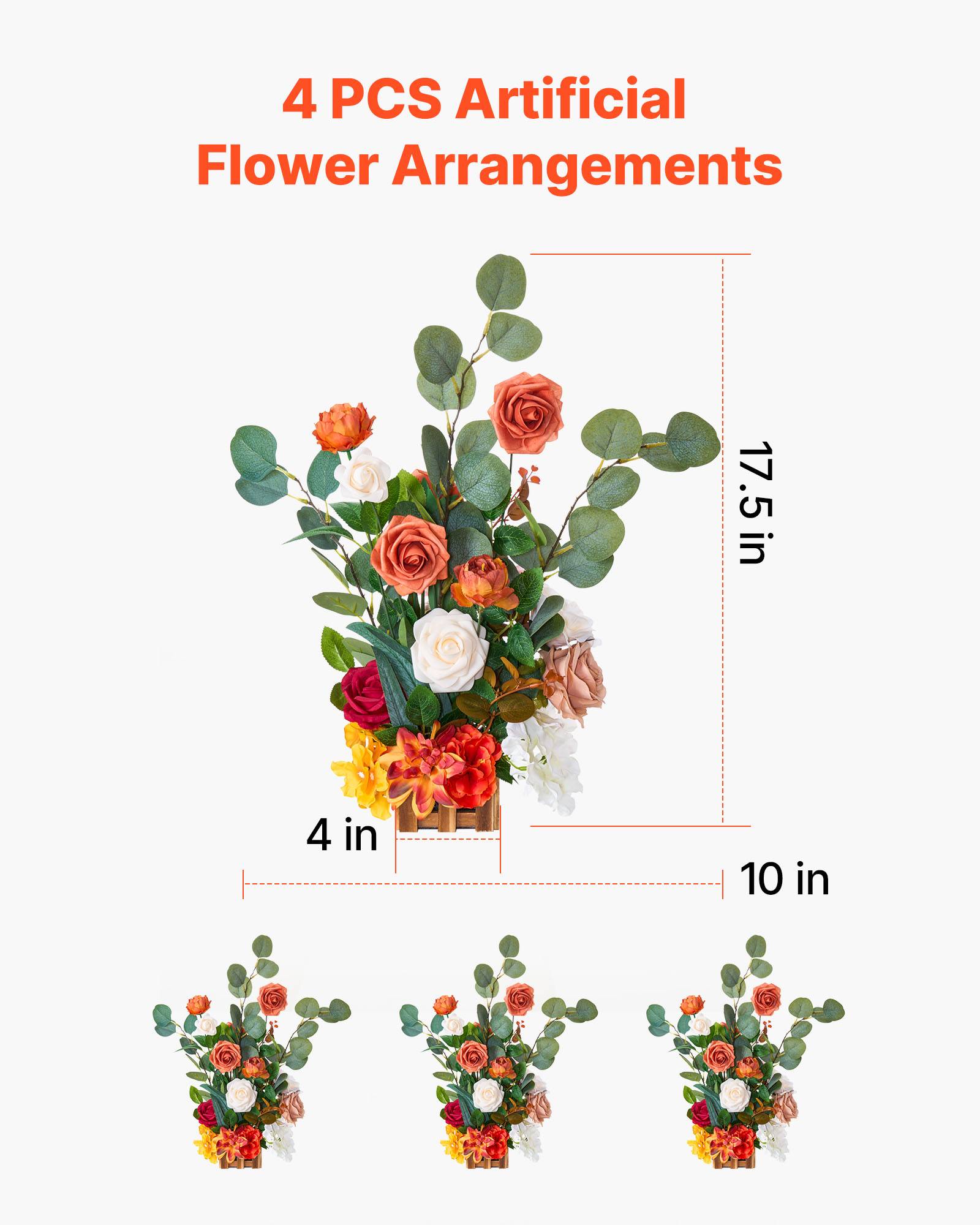 VEVOR Composition Florale Artificielle Autoportante Mariage Lot de 4 45x25x25 cm - Image 3