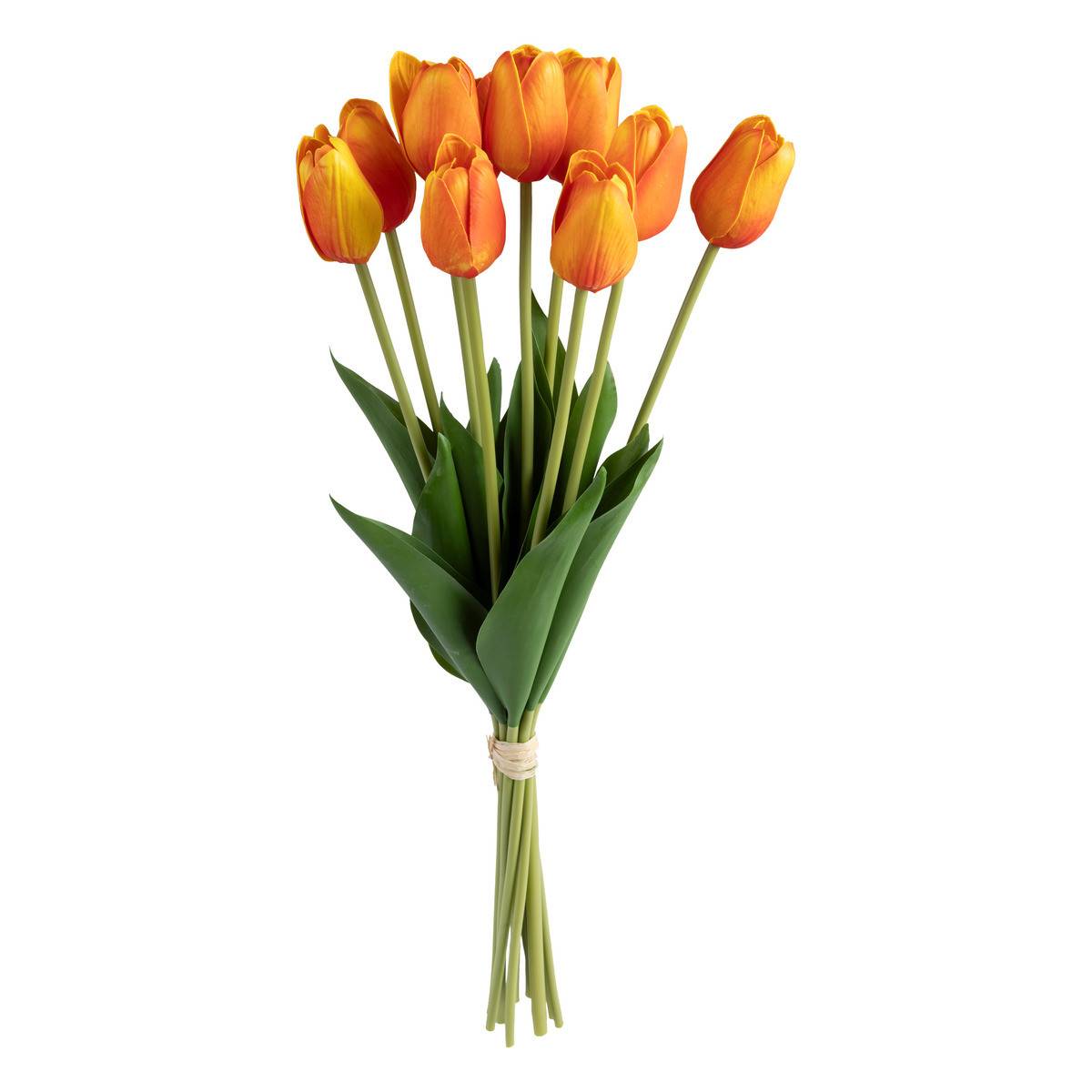 Bouquet artificiel de 10 Tulipes Oranges H 48 cm