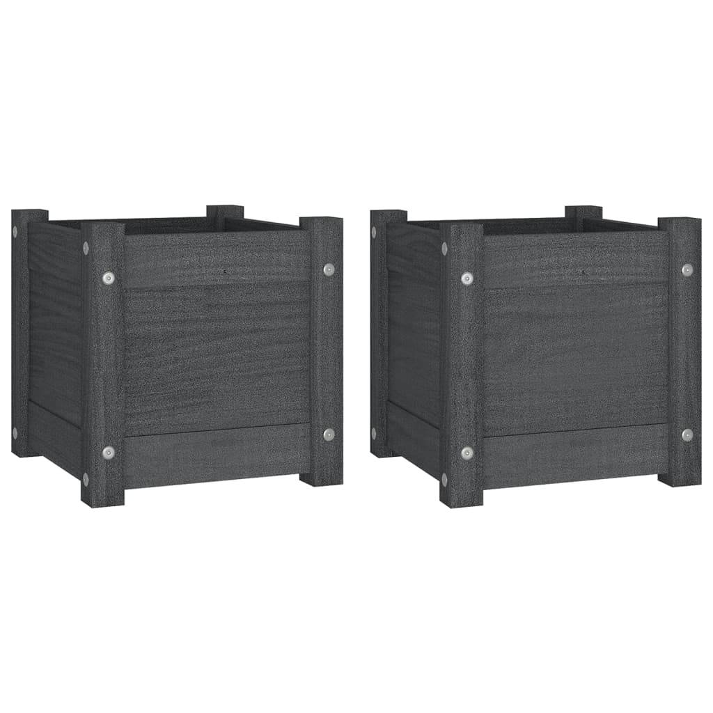 Vidaxl - Jardinières d'extérieur 2 pcs Gris 31x31x31 cm Bois de pin vidaXL 810527 - Image 2