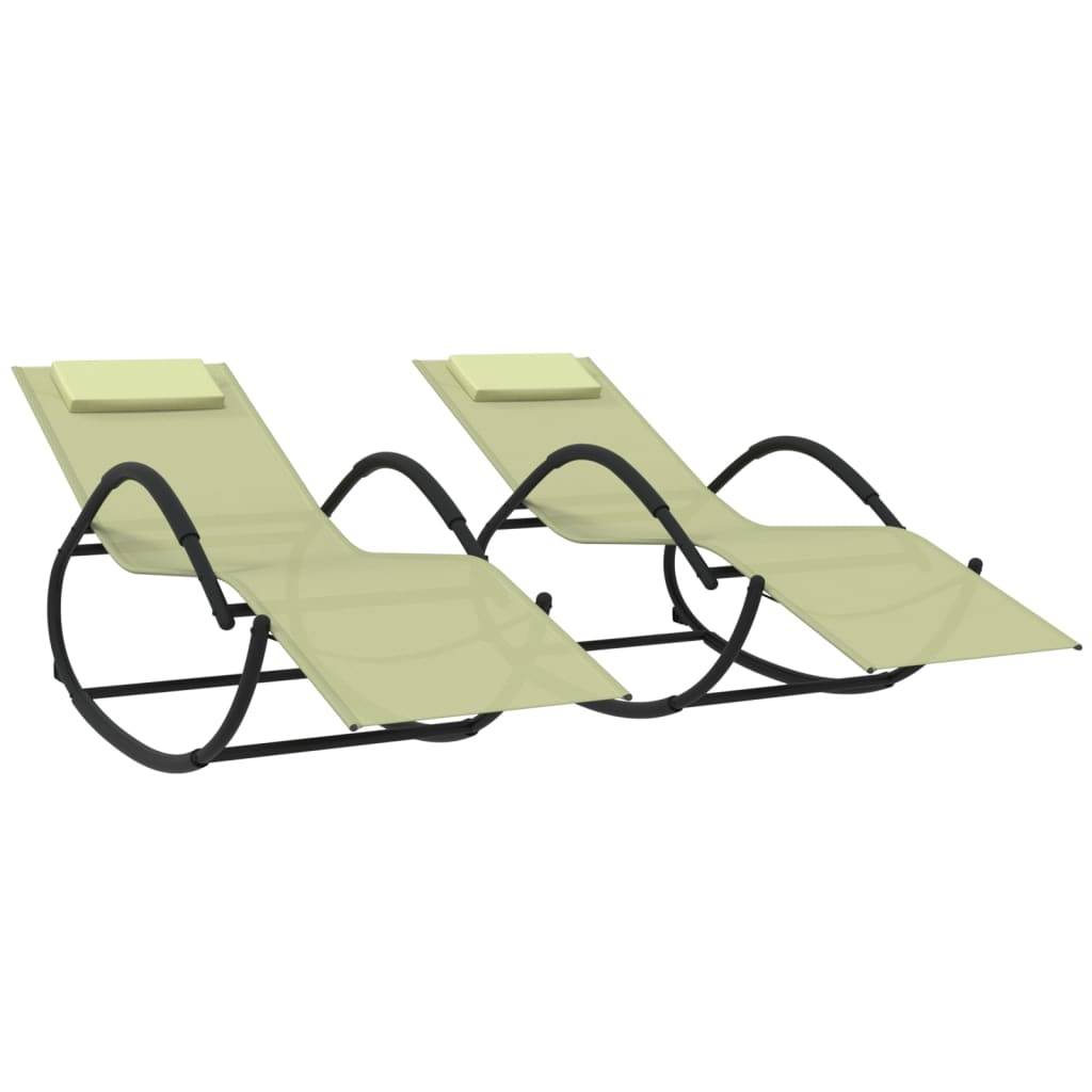 Helloshop26 - Lot de deux chaises longues à bascule acier et textilène crème - Imagen 1