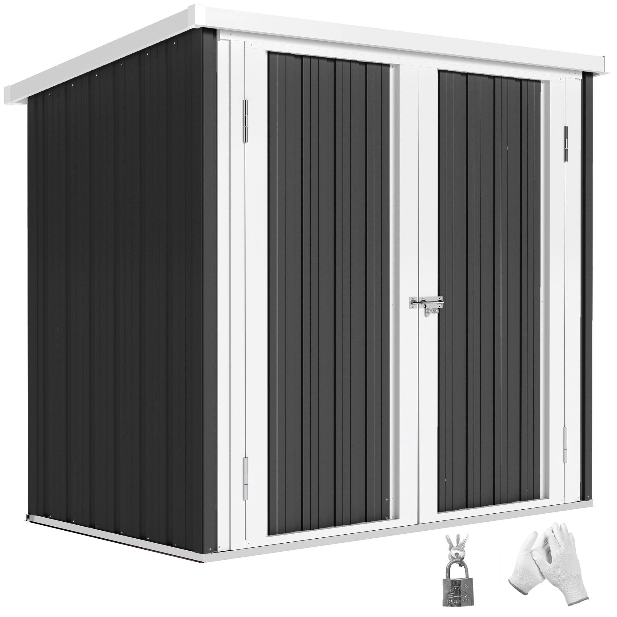 Abri de jardin en tôle d'acier avec double porte, 147 x 86 x 134 cm, noir et blanc