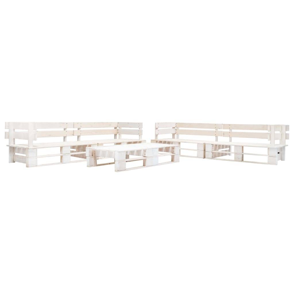 Salon de jardin meuble d'extérieur ensemble de mobilier palette 6 pièces bois blanc - Image 1
