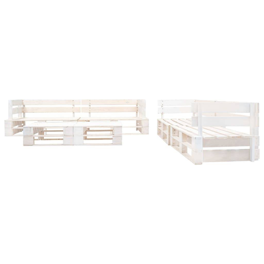 Salon de jardin meuble d'extérieur ensemble de mobilier palette 6 pièces bois blanc - Image 2