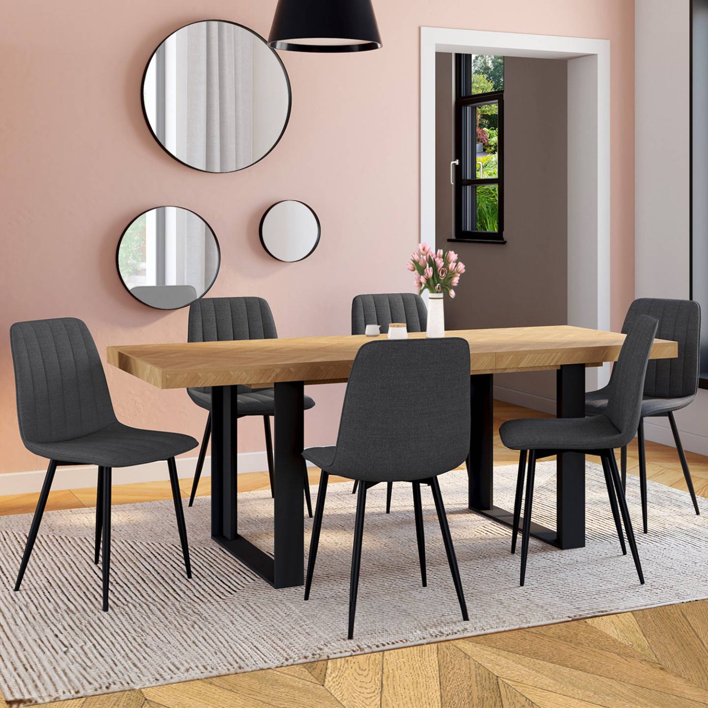 Lot de 6 chaises MIRA en tissu gris foncé pour salle à manger - Image 1