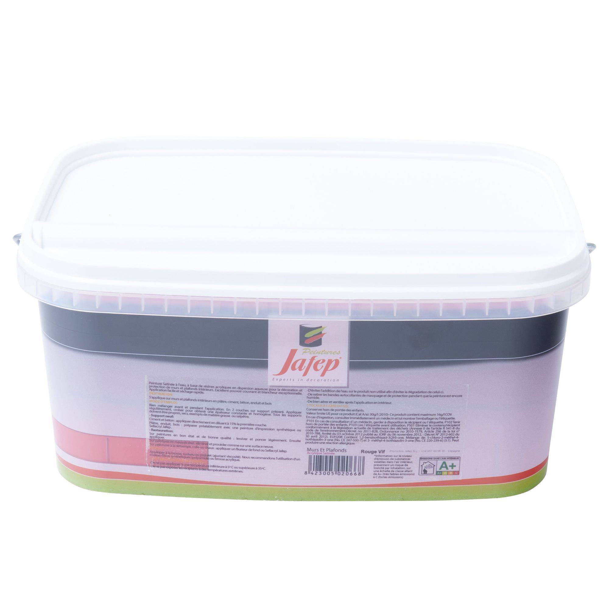 Peinture mur et plafond satinée rouge vif  2,5L  Jafep - Image 4