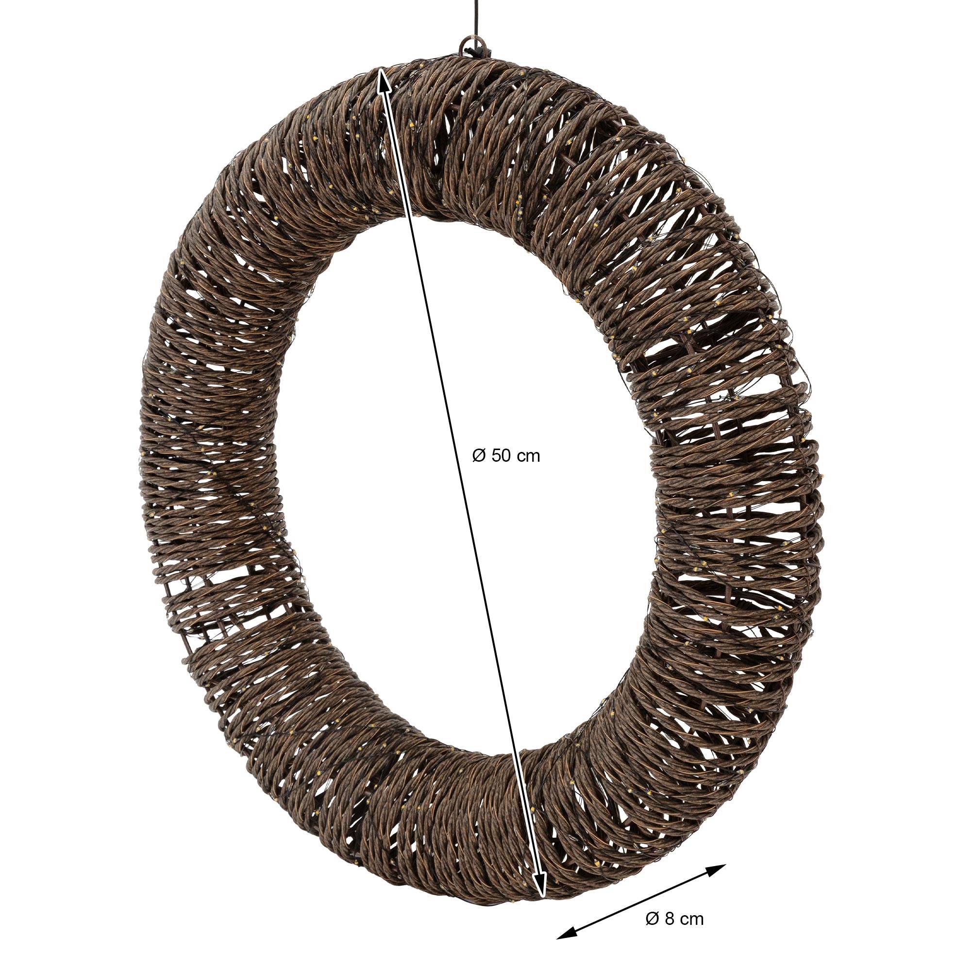 Ecd-Germany - Couronne lumineuse de Noël LED Ø 50 cm, 500 lumières blanc chaud, effet scintillant, en corde et métal, minuterie intégrée, intérieur / extérieur - Image 7