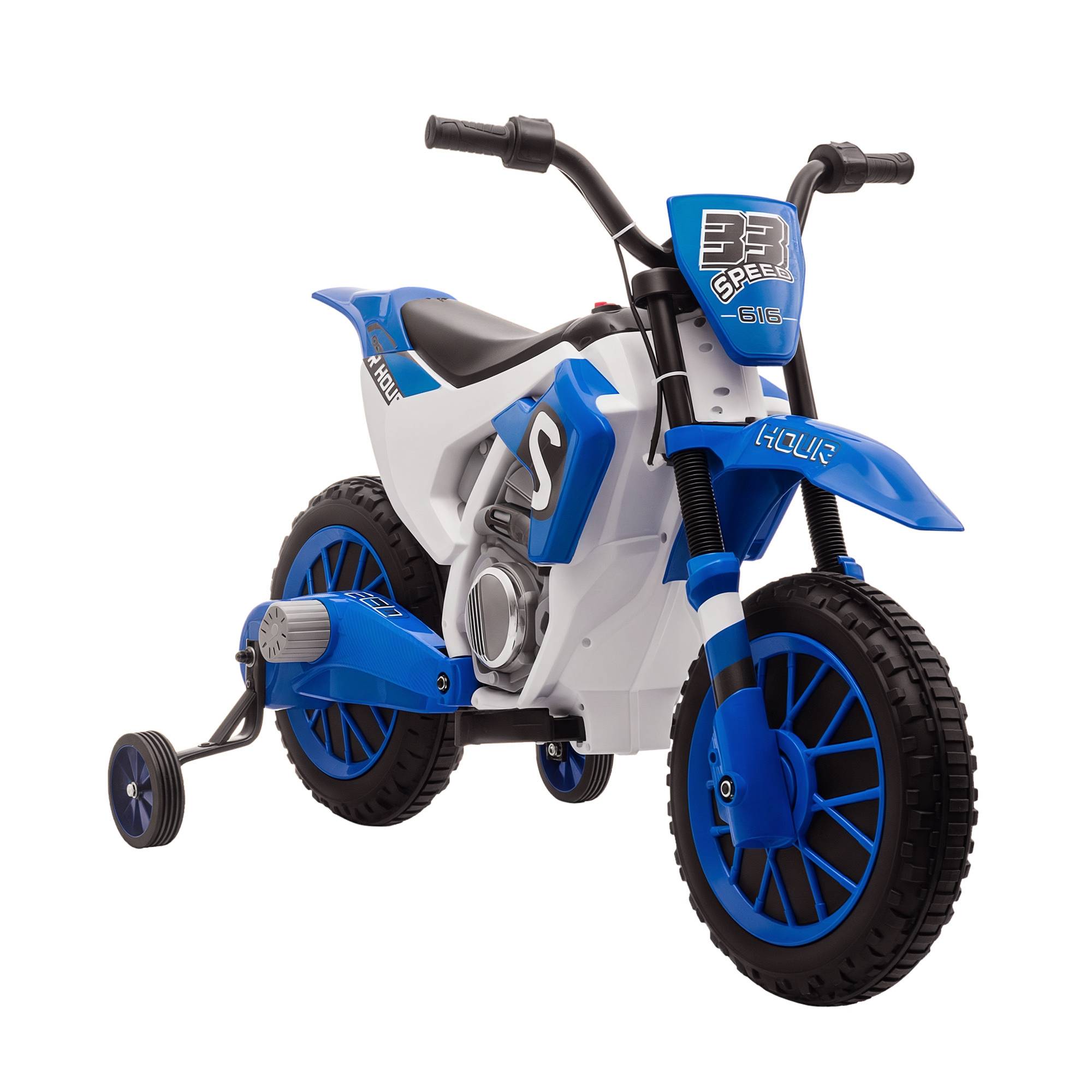 Moto Cross électrique Enfant 3 à 5 Ans 12 V 3-8 Km/h avec roulettes latérales Amovibles dim. 106,5L x 51,5l x 68H cm Bleu - Image 1