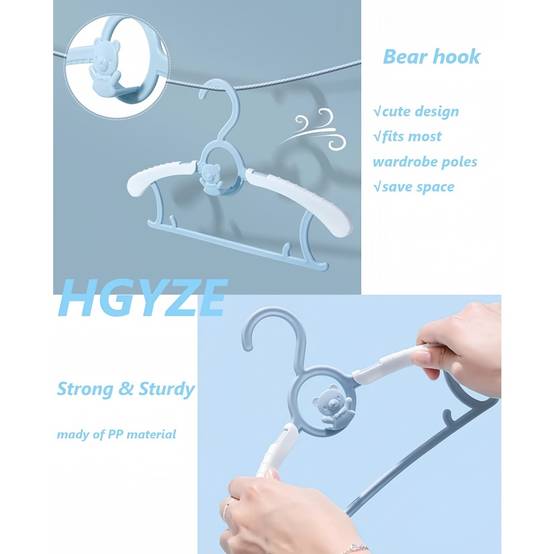 Étendoir à linge-Lot de 20 cintres bébé extensibles – 27,9 à 35,6 cm – Bleu – Antidérapants – Gain de place – Living123 - Image 4
