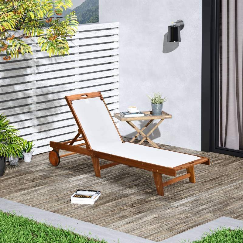 Bain de soleil bois acacia jardin dossier réglable 198x55cm naturel blanc - ComfortXL Outdoor Living - Image 1