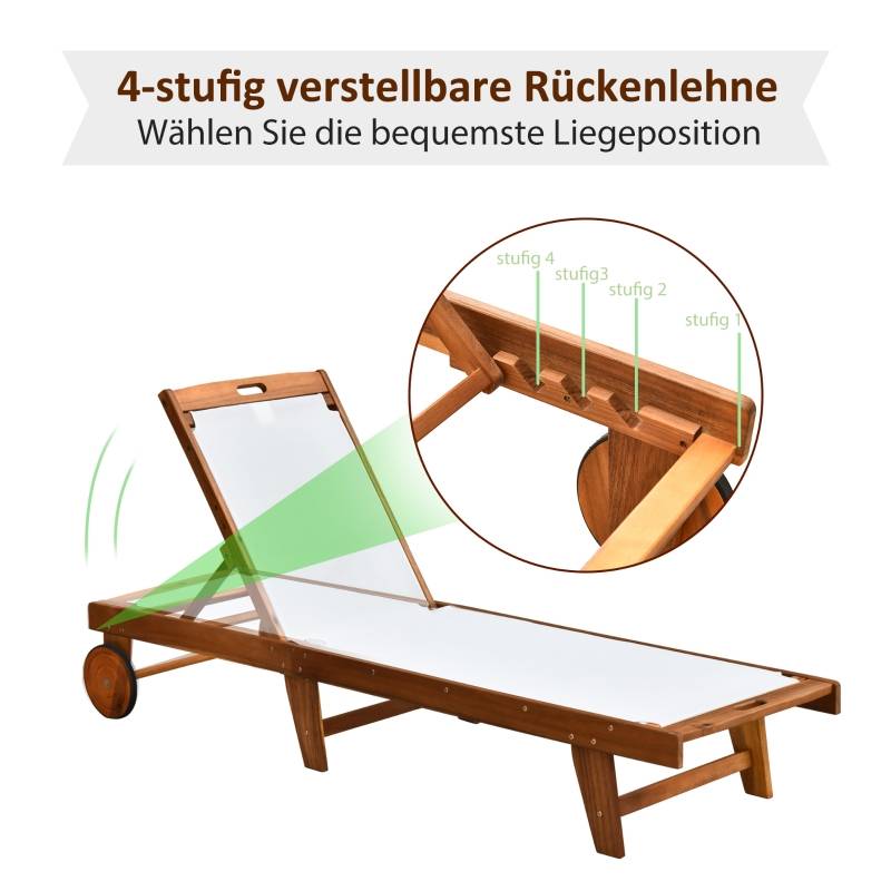 Bain de soleil bois acacia jardin dossier réglable 198x55cm naturel blanc - ComfortXL Outdoor Living - Image 4