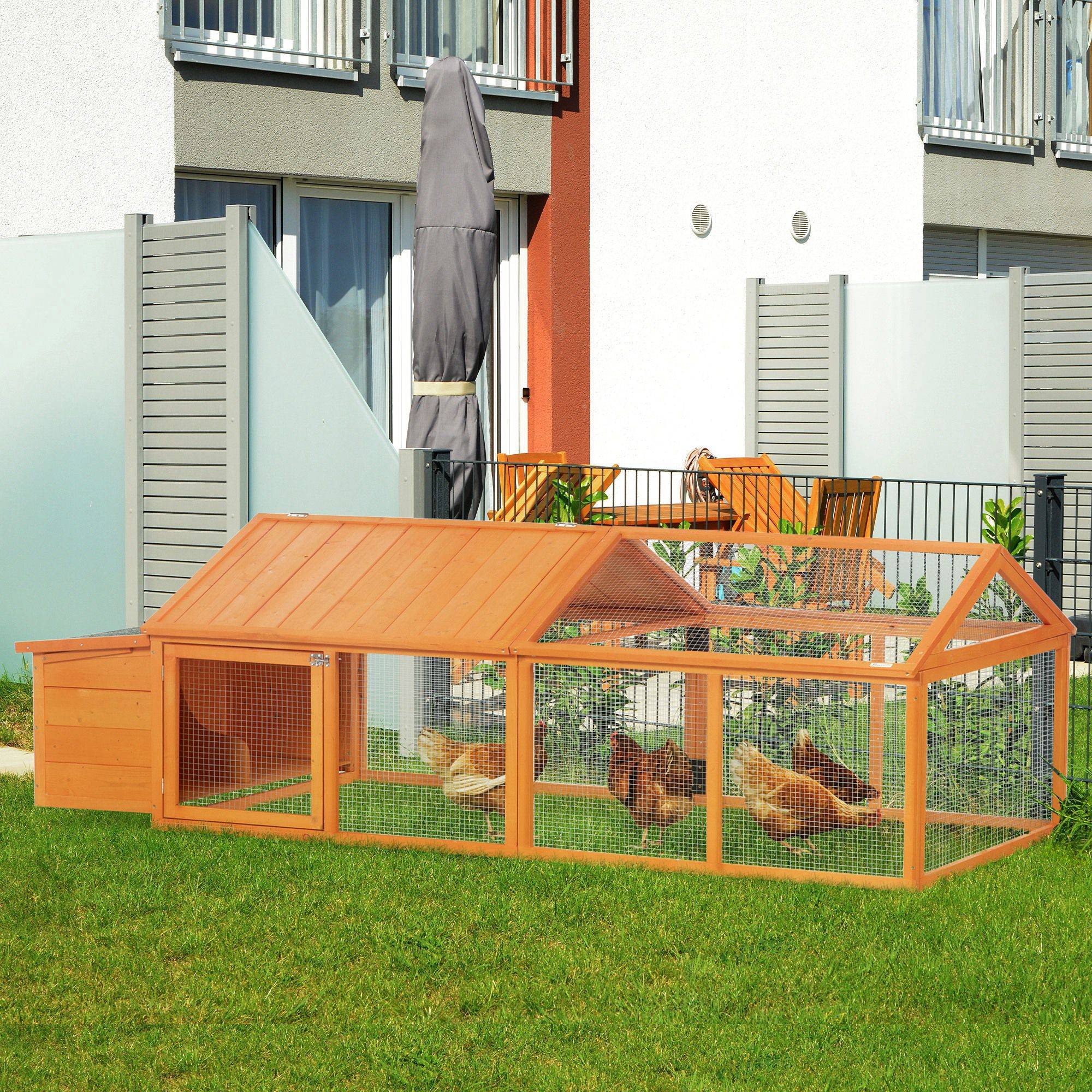 Poulailler pour poules cage à poule avec nichoir porte et toit ouvrable pour 4 et 8 poules 240 x 112,5 x 76 cm orange - Image 4