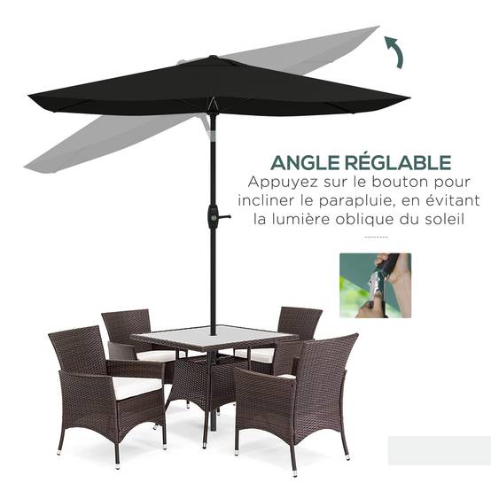 ComfortXL - Parasol rectangulaire aluminium terrasse inclinable manivelle anti-UV 2x3m noir - ComfortXL Outdoor Living - Image 6