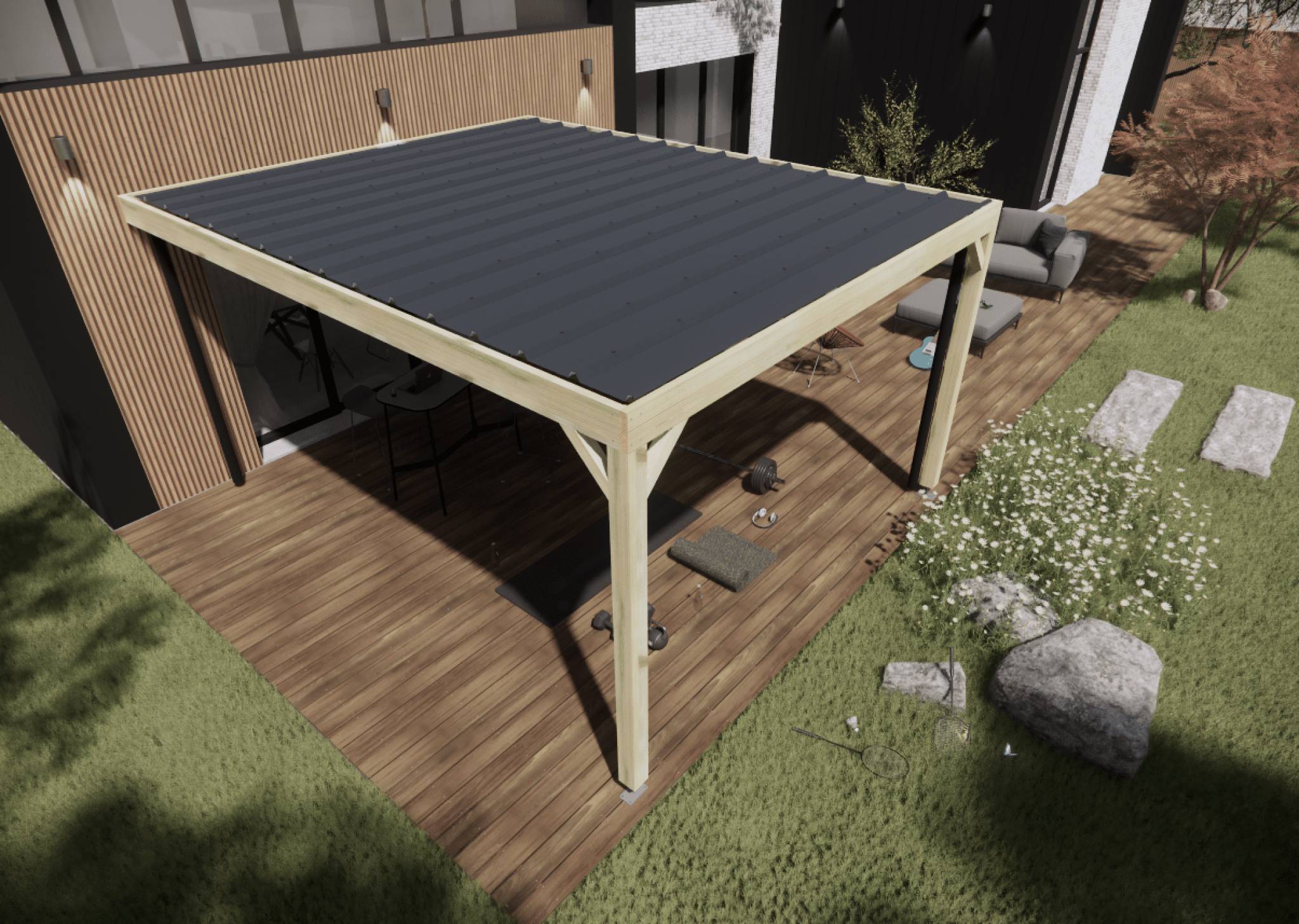 Carport bois adossé 1 voiture 20 m² • 4 x 5 m • hauteur de passage 2,37 m • sens profondeur • livraison comprise - Image 4