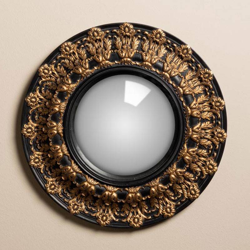 Miroir Convexe Baroque Noir décor Doré 33cm - Image 1