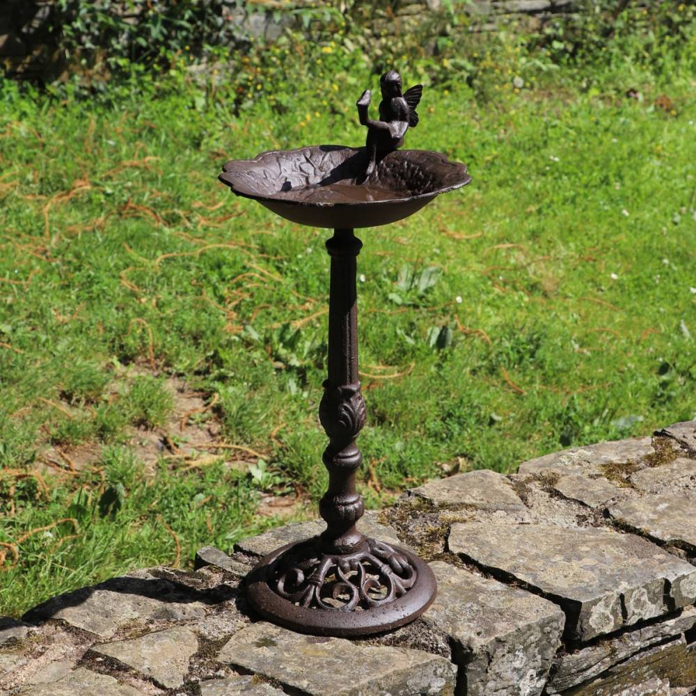 Mangeoire à oiseaux sur pied abreuvoir elfe jardin fonte marron 53cm Chemin de campagne - Imagen 2