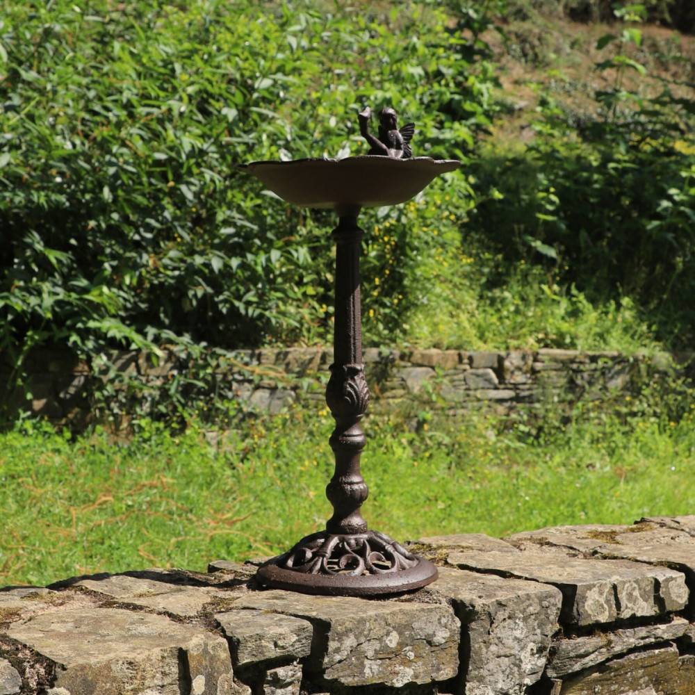 Mangeoire à oiseaux sur pied abreuvoir elfe jardin fonte marron 53cm Chemin de campagne - Imagen 4