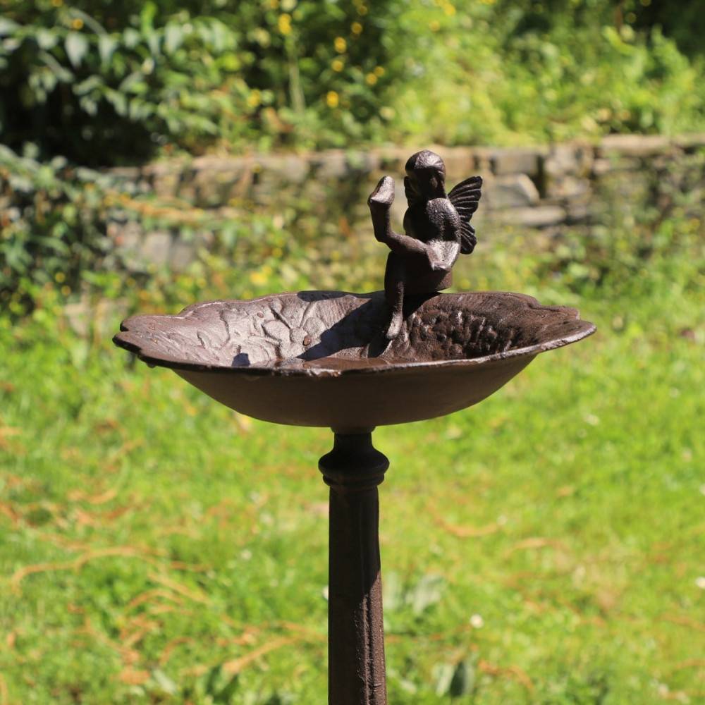 Mangeoire à oiseaux sur pied abreuvoir elfe jardin fonte marron 53cm Chemin de campagne - Imagen 3