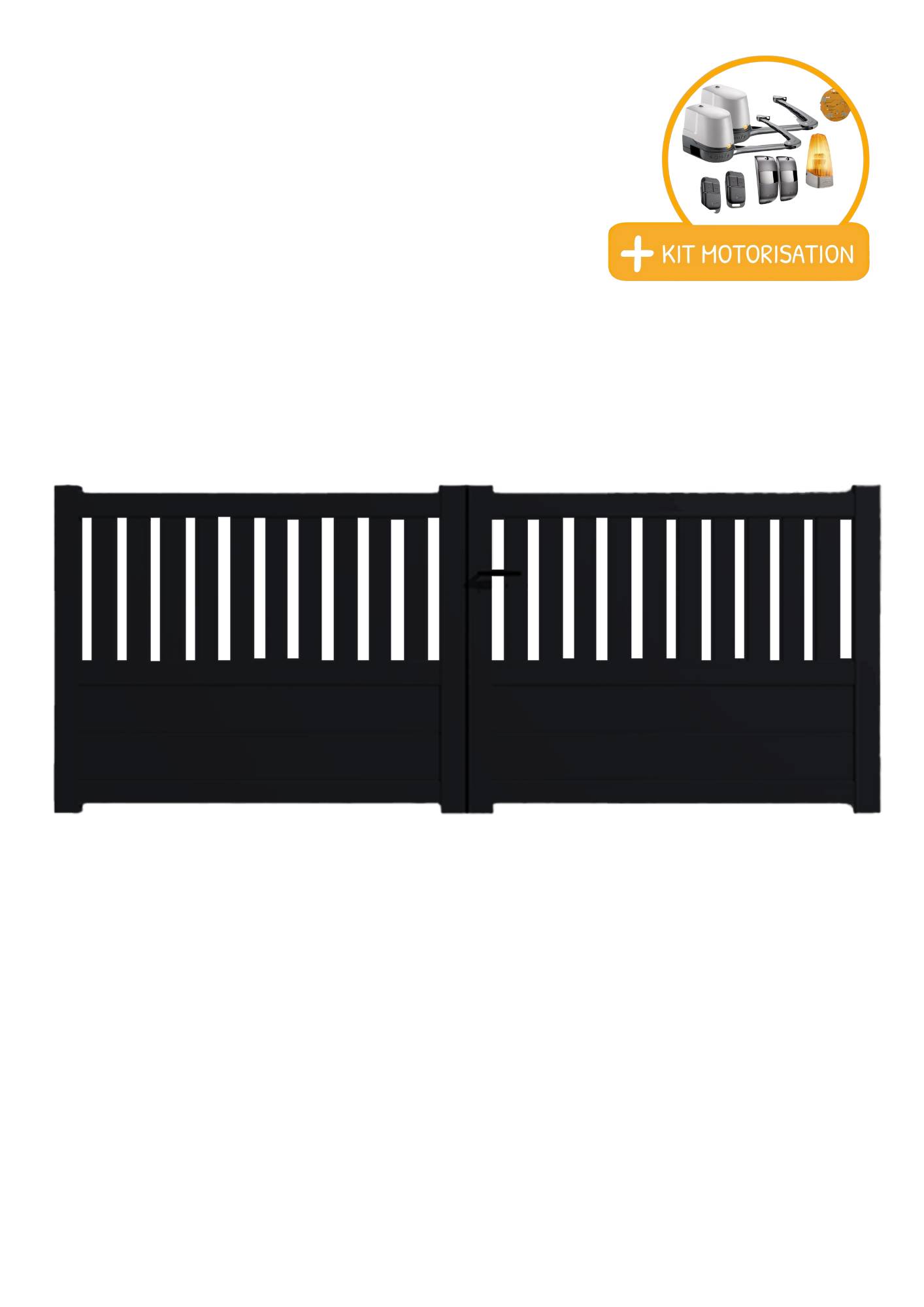 Portail Packit - Portail alu battant semi-ajouré en kit +MOT dim. L.3000 (entre piliers) X H.1300 mmMOT LOCKYVIA (à bras)  Noir (RAL 9005)