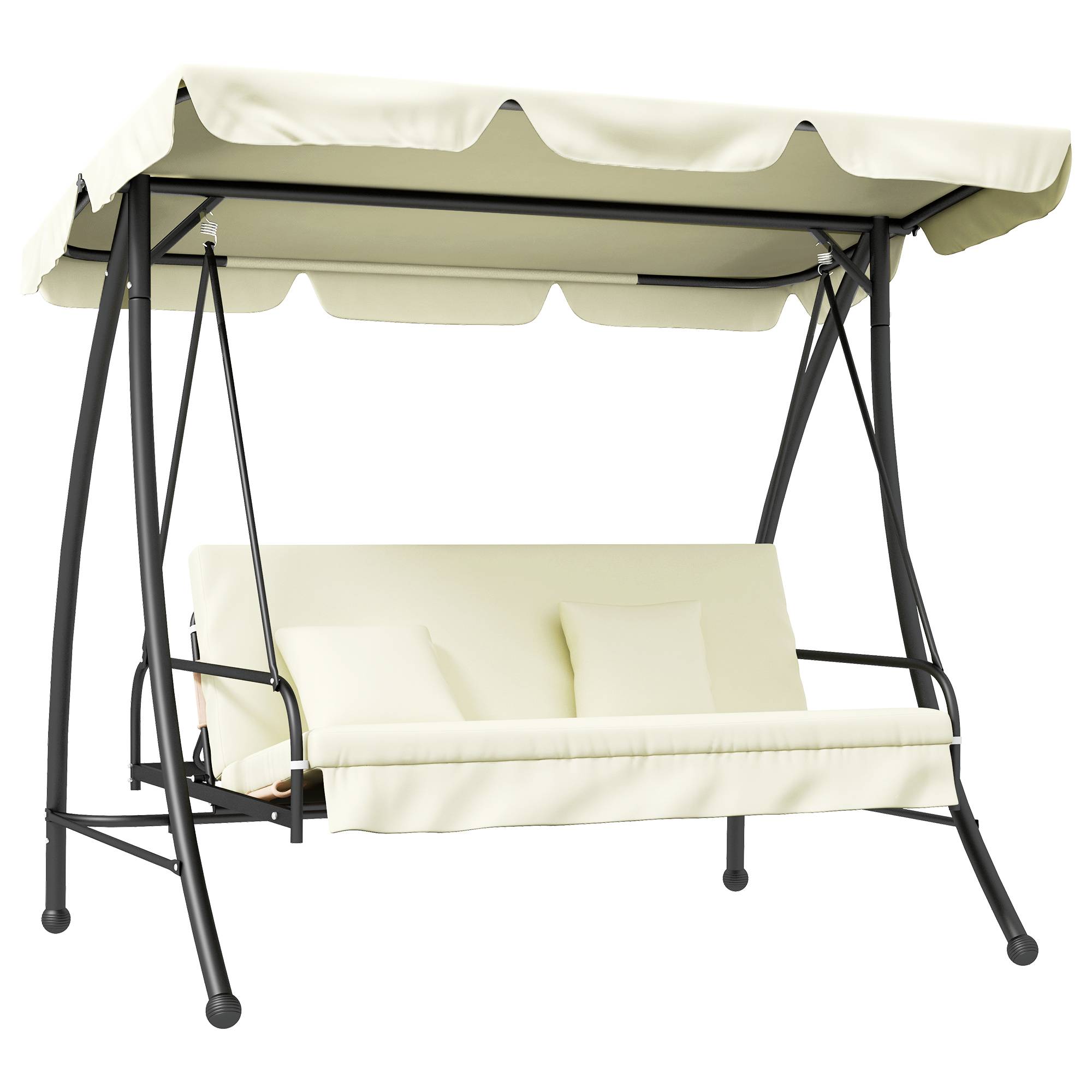 Balancelle convertible lit 3 places métal toit inclinable 200x125x170cm blanc crème - ComfortXL Outdoor Living - Image 1