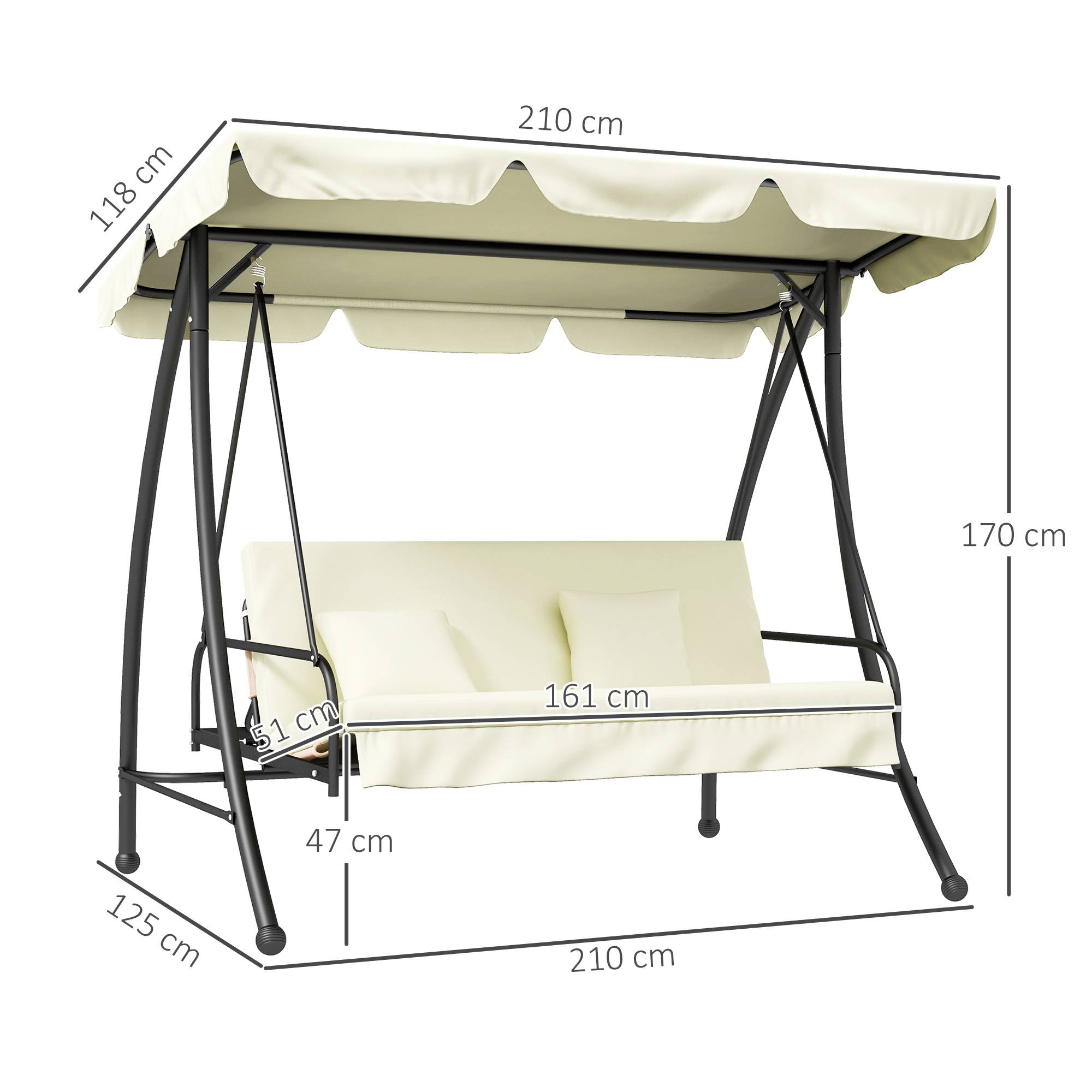 Balancelle convertible lit 3 places métal toit inclinable 200x125x170cm blanc crème - ComfortXL Outdoor Living - Image 5