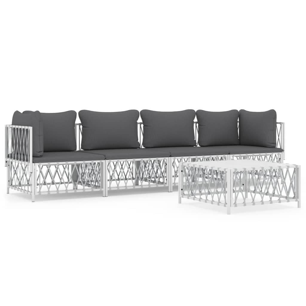 Helloshop26 - Salon de jardin meuble d'extérieur ensemble de mobilier avec coussins 5 pièces blanc acier - Imagen 1