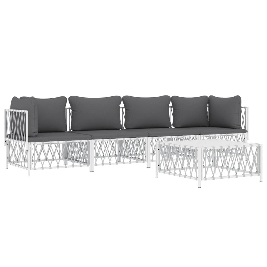 Helloshop26 - Salon de jardin meuble d'extérieur ensemble de mobilier avec coussins 5 pièces blanc acier - Imagen 2