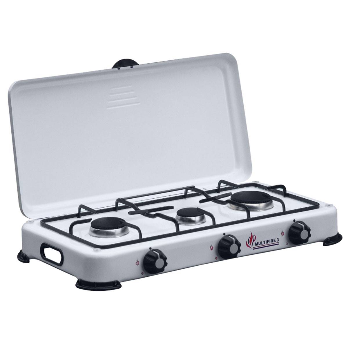 Réchaud à gaz 3 feux 4100W - Brûleurs fonte Amovibles Grille et Couvercle - Plaque de Cuisson Gaz Butane ou Propane GOLD - Imagen 1