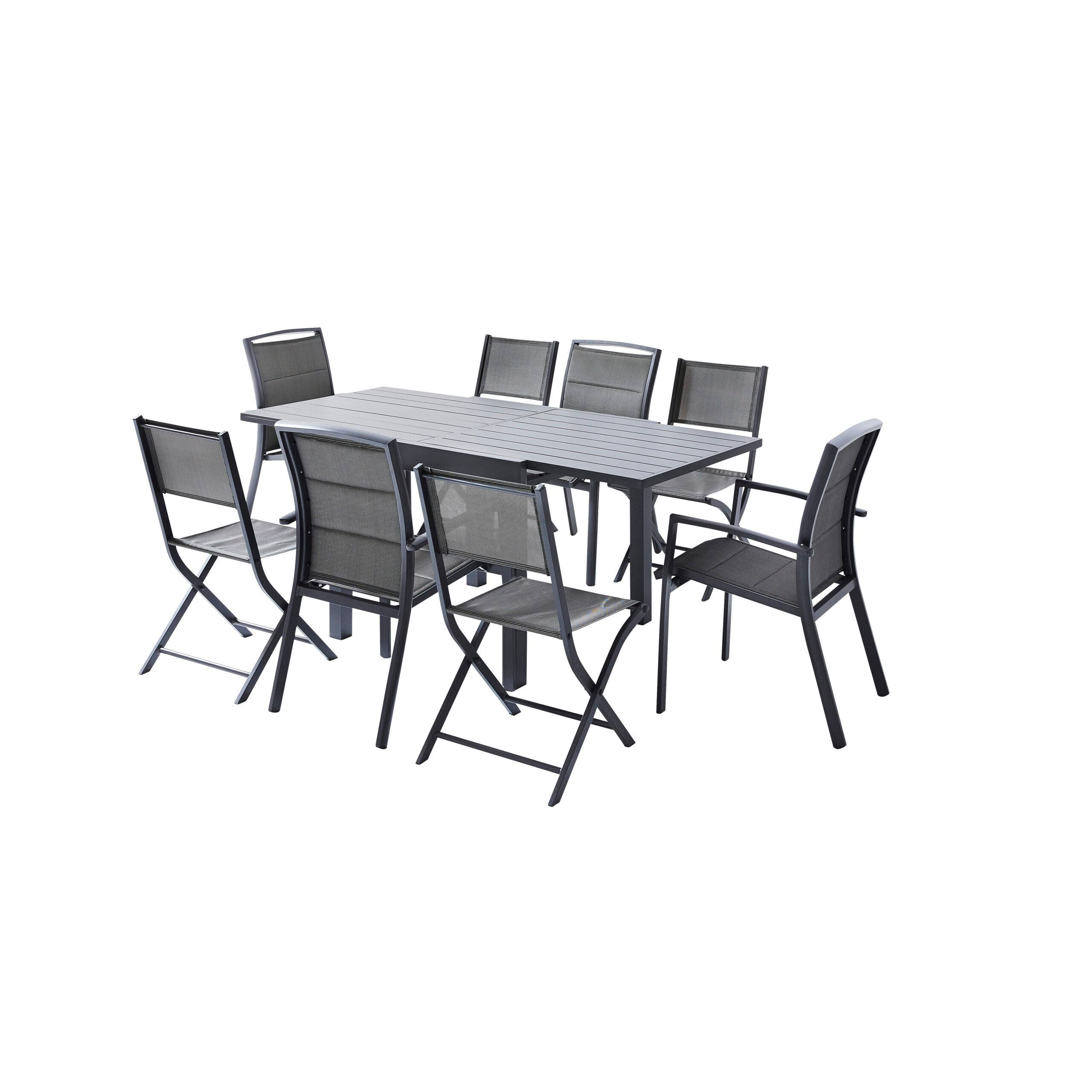 Wilsa Garden - Ensemble MODULO 4/8p en aluminium gris modulable et 4 fauteuils aluminium et assise textilène - Imagen 1