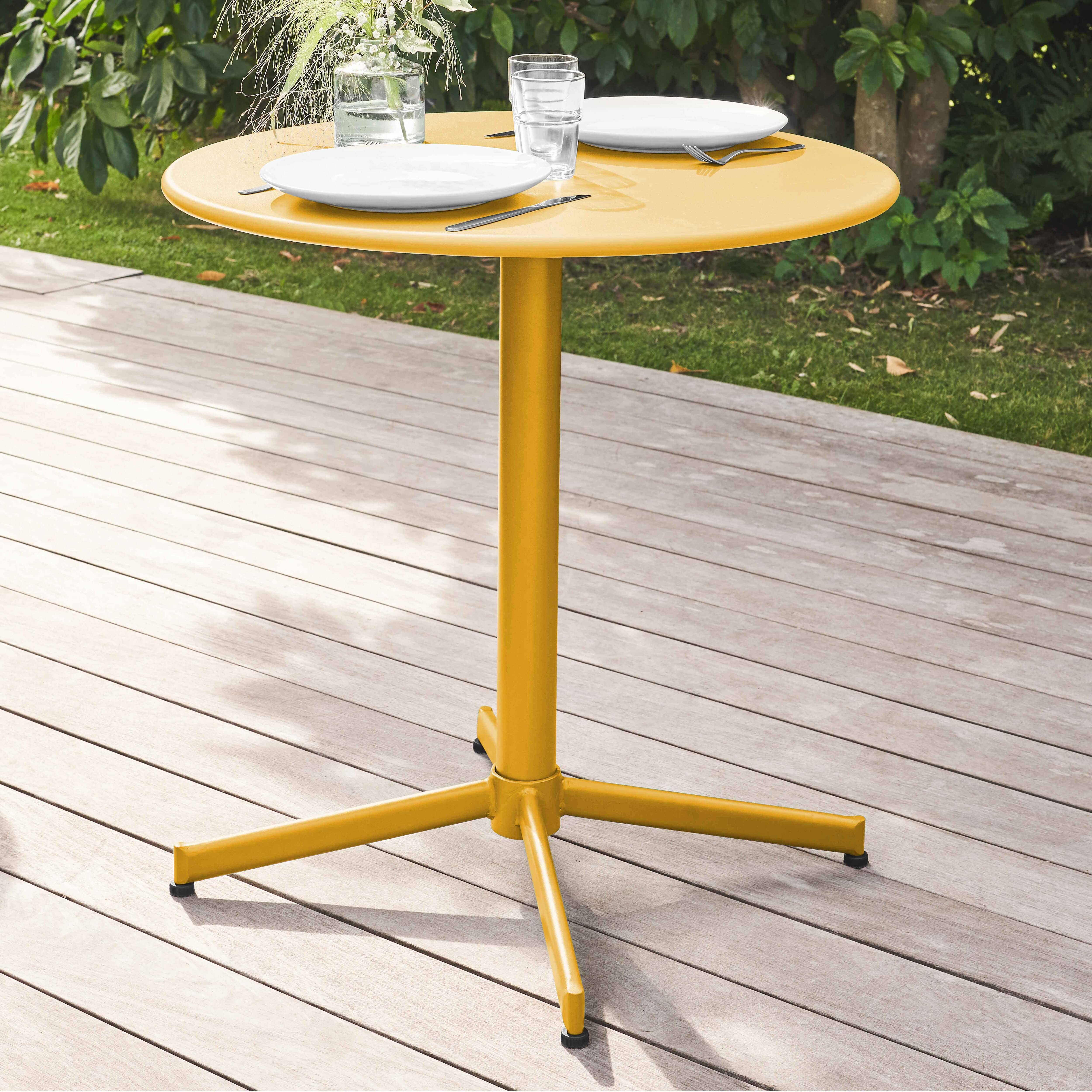 Oviala - Ensemble table de jardin ronde et 4 chaises jaune Palavas - Oviala - Imagen 3