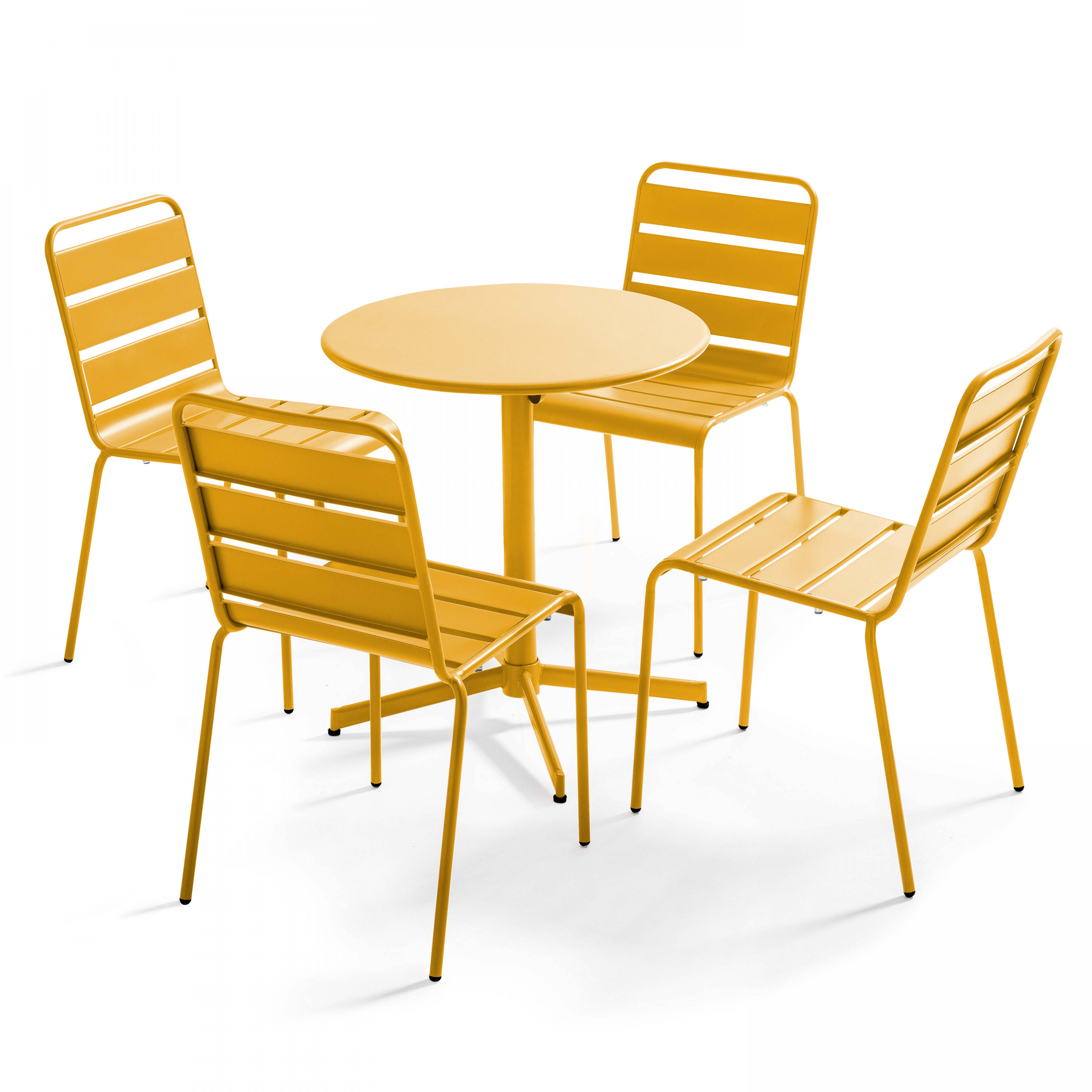 Oviala - Ensemble table de jardin ronde et 4 chaises jaune Palavas - Oviala - Imagen 1