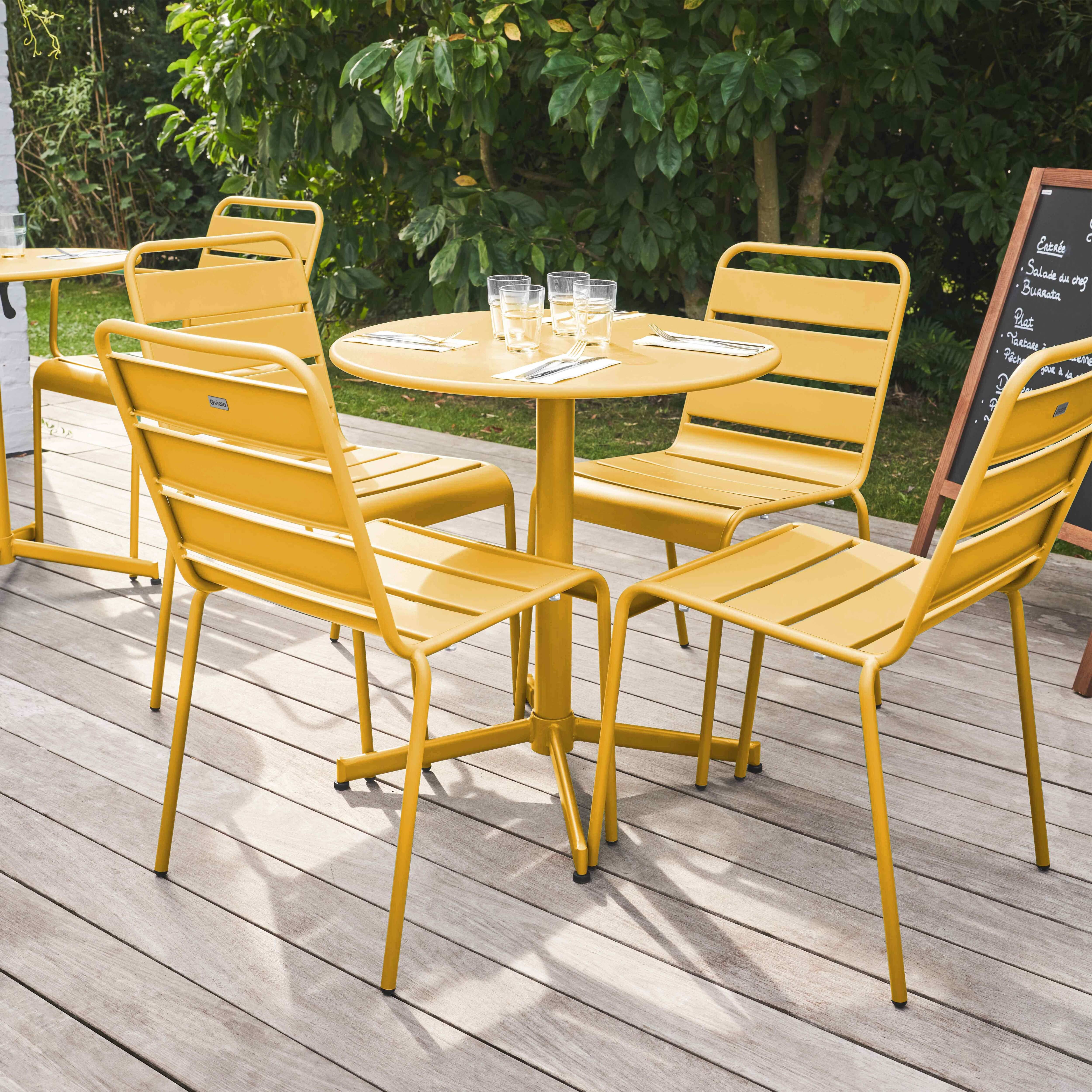 Oviala - Ensemble table de jardin ronde et 4 chaises jaune Palavas - Oviala - Imagen 2