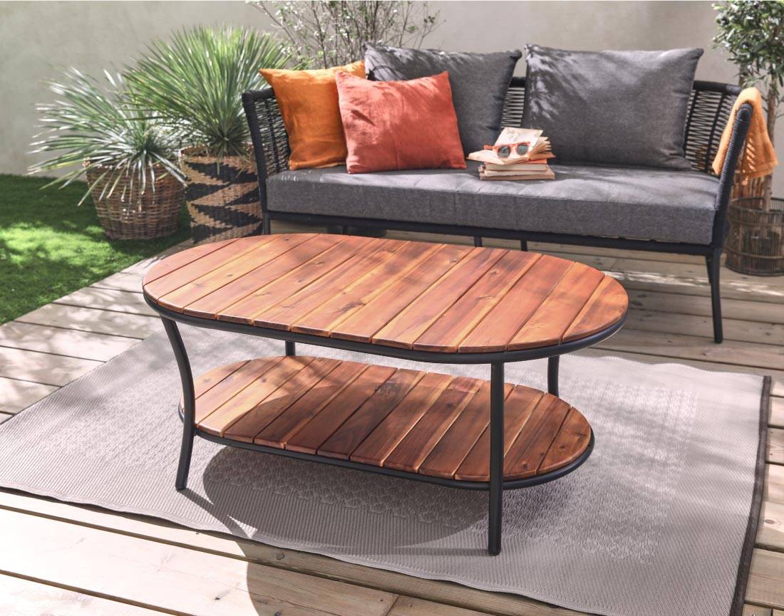 Best Mobilier - MOANA - salon bas de jardin 4 pl + table - corde, métal et bois - noir coussins gris - housse de protection - Best Mobilier - Imagen 7