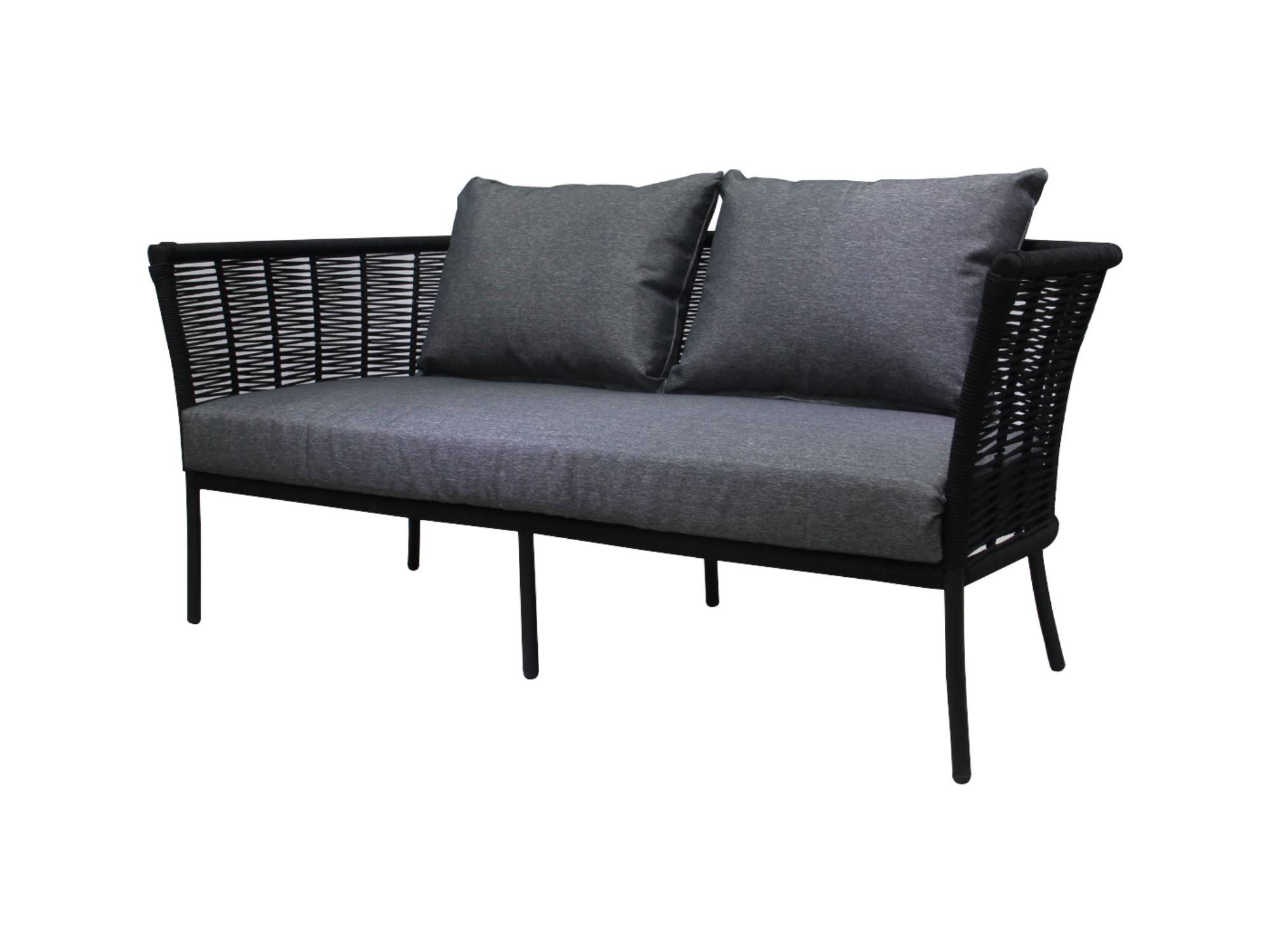 Best Mobilier - MOANA - salon bas de jardin 4 pl + table - corde, métal et bois - noir coussins gris - housse de protection - Best Mobilier - Imagen 10