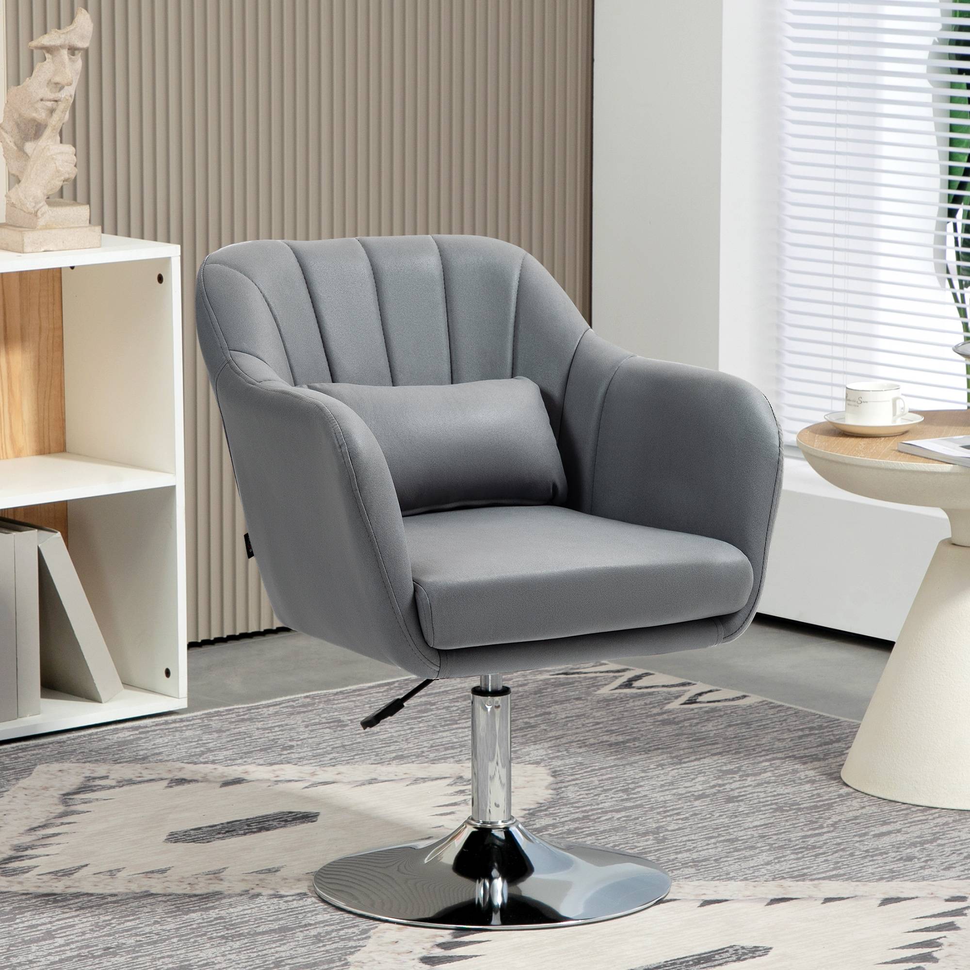 Fauteuil pivotant, chaise de bureau réglable en hauteur, polyester, métal, 60 x 60 x 79-91 cm, gris foncé - Image 3