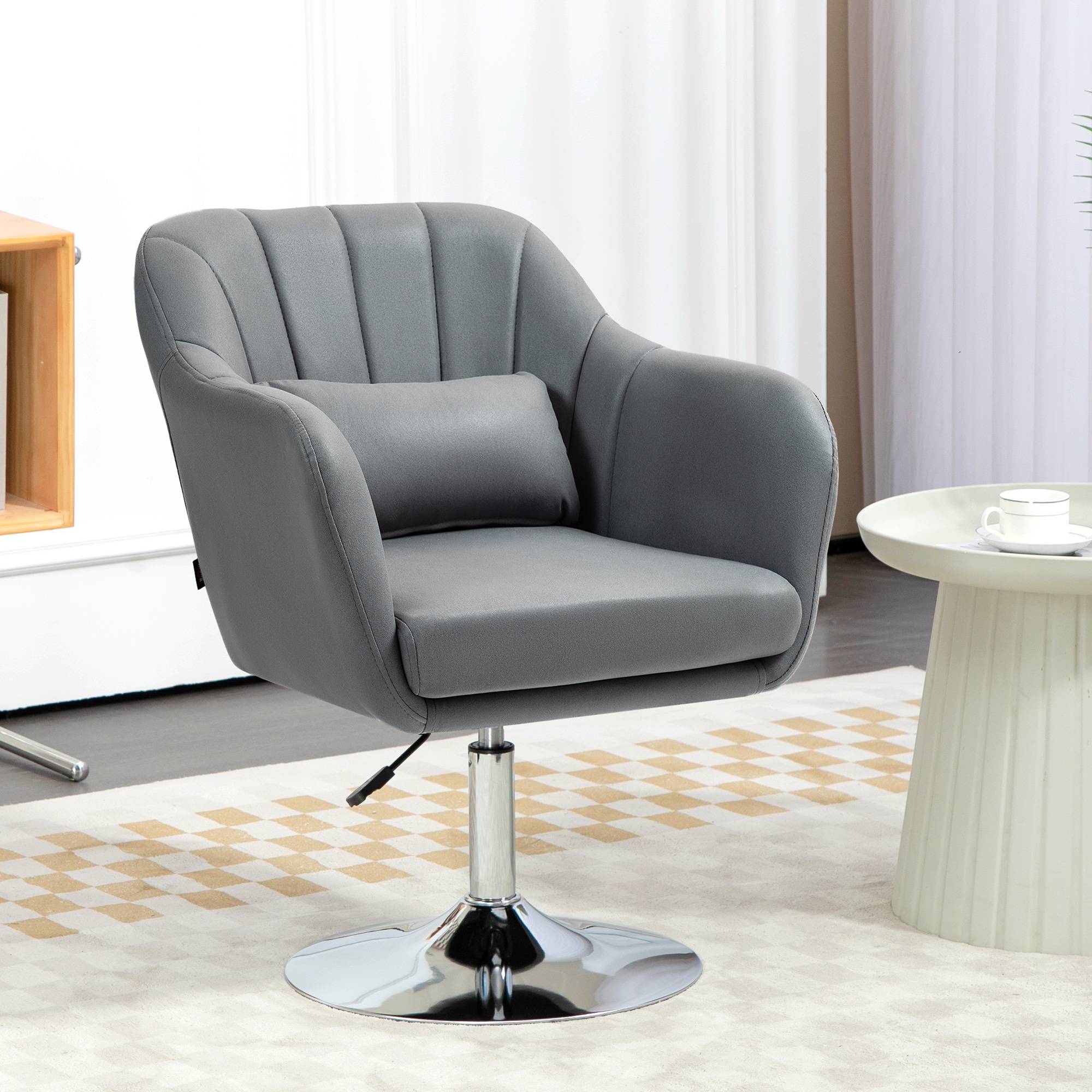 Fauteuil pivotant, chaise de bureau réglable en hauteur, polyester, métal, 60 x 60 x 79-91 cm, gris foncé - Image 4