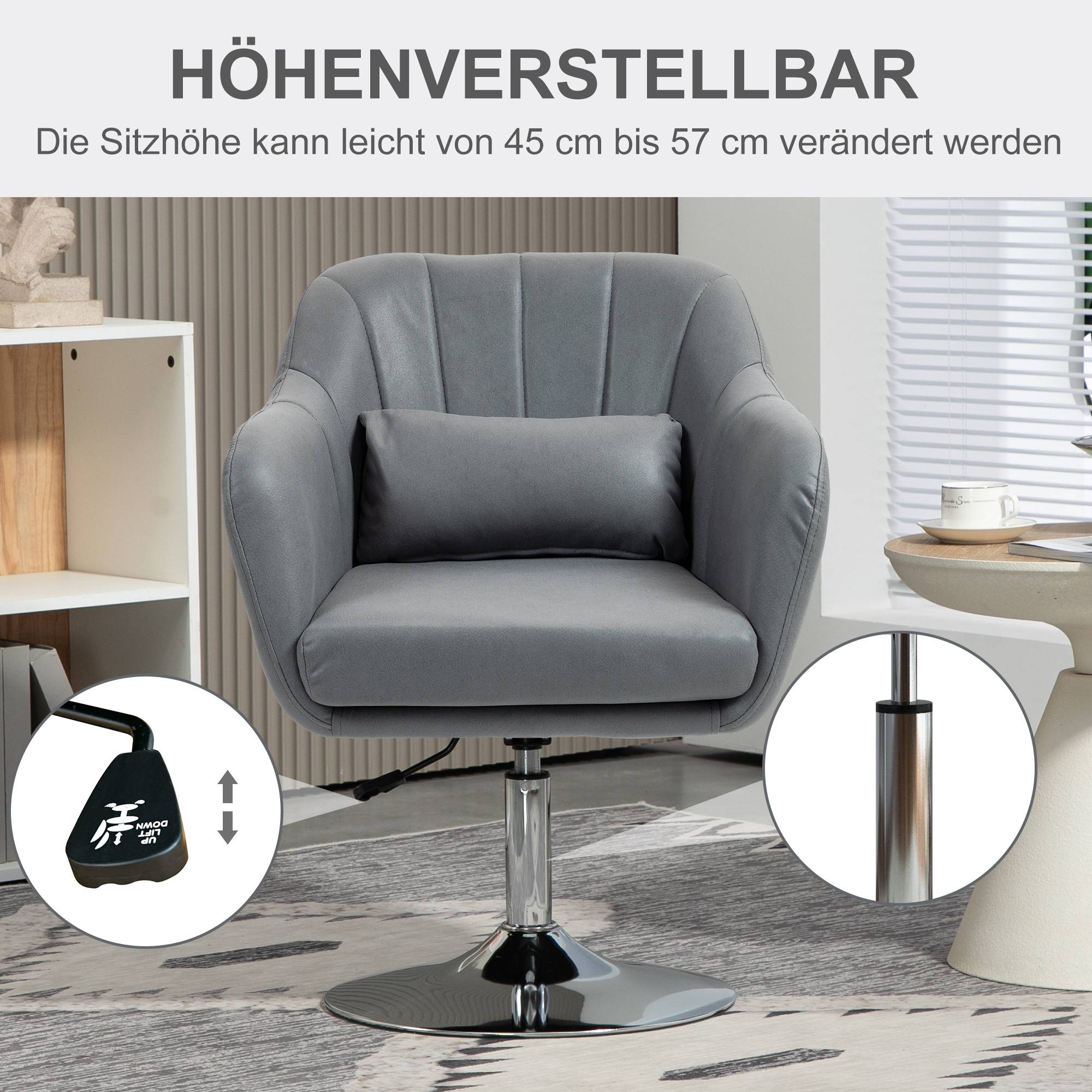 Fauteuil pivotant, chaise de bureau réglable en hauteur, polyester, métal, 60 x 60 x 79-91 cm, gris foncé - Image 6
