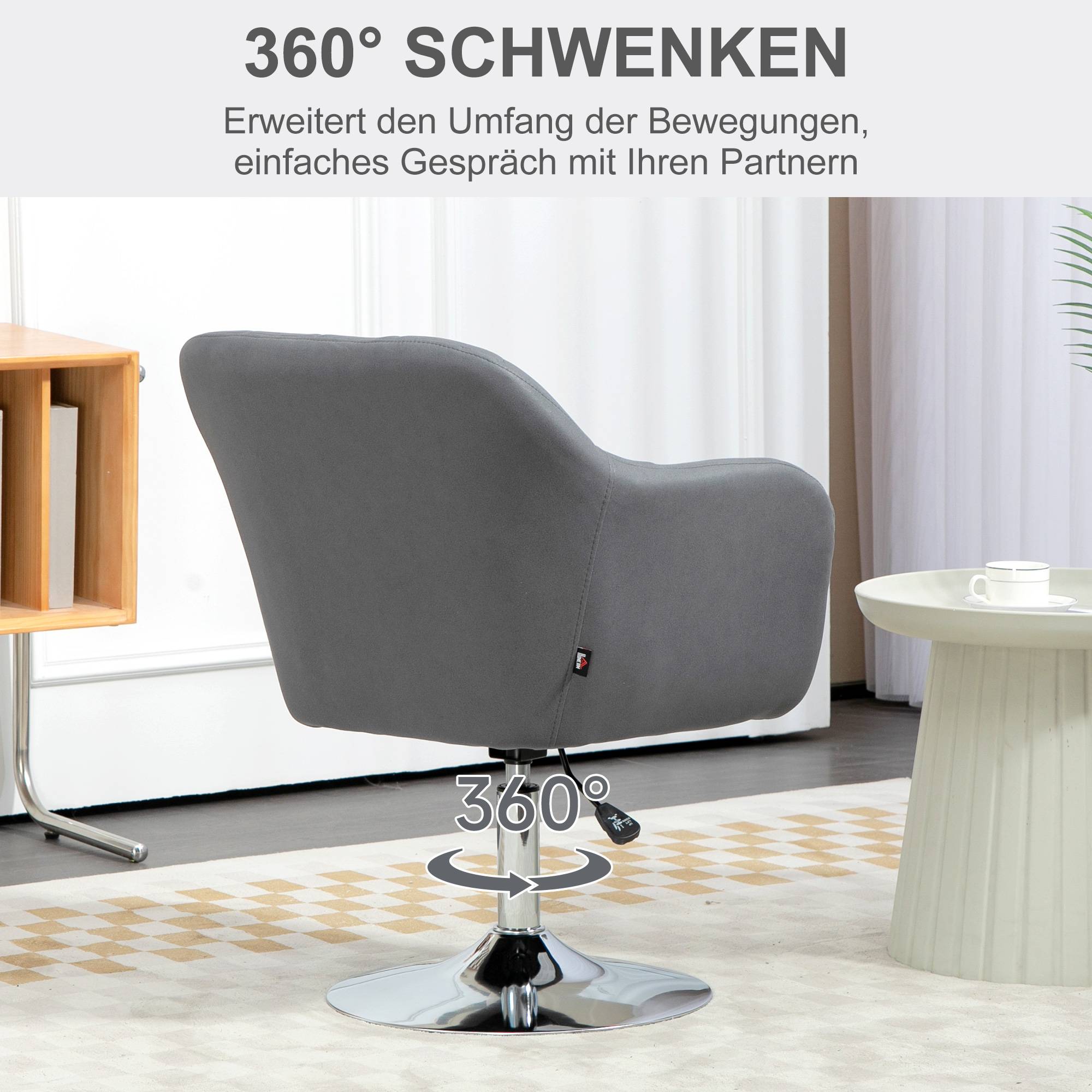 Fauteuil pivotant, chaise de bureau réglable en hauteur, polyester, métal, 60 x 60 x 79-91 cm, gris foncé - Image 7